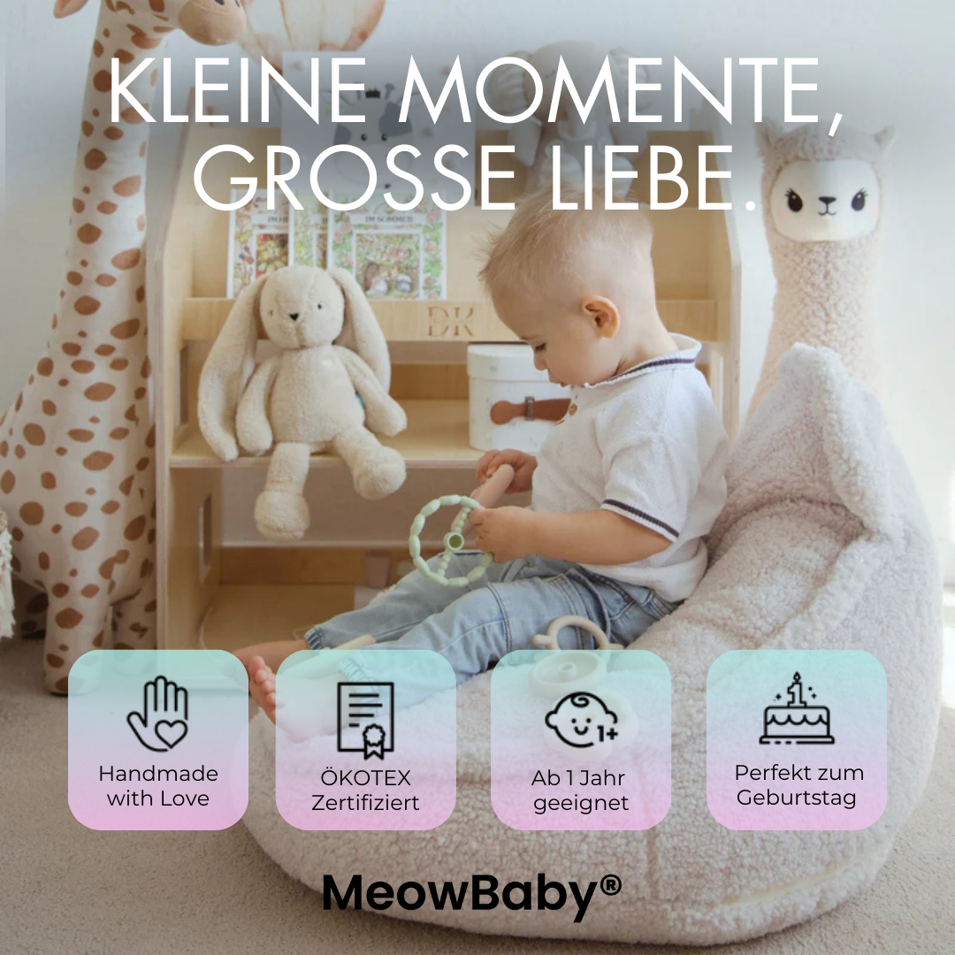 MeowBaby Beanbag Bearly Bear - cream/white