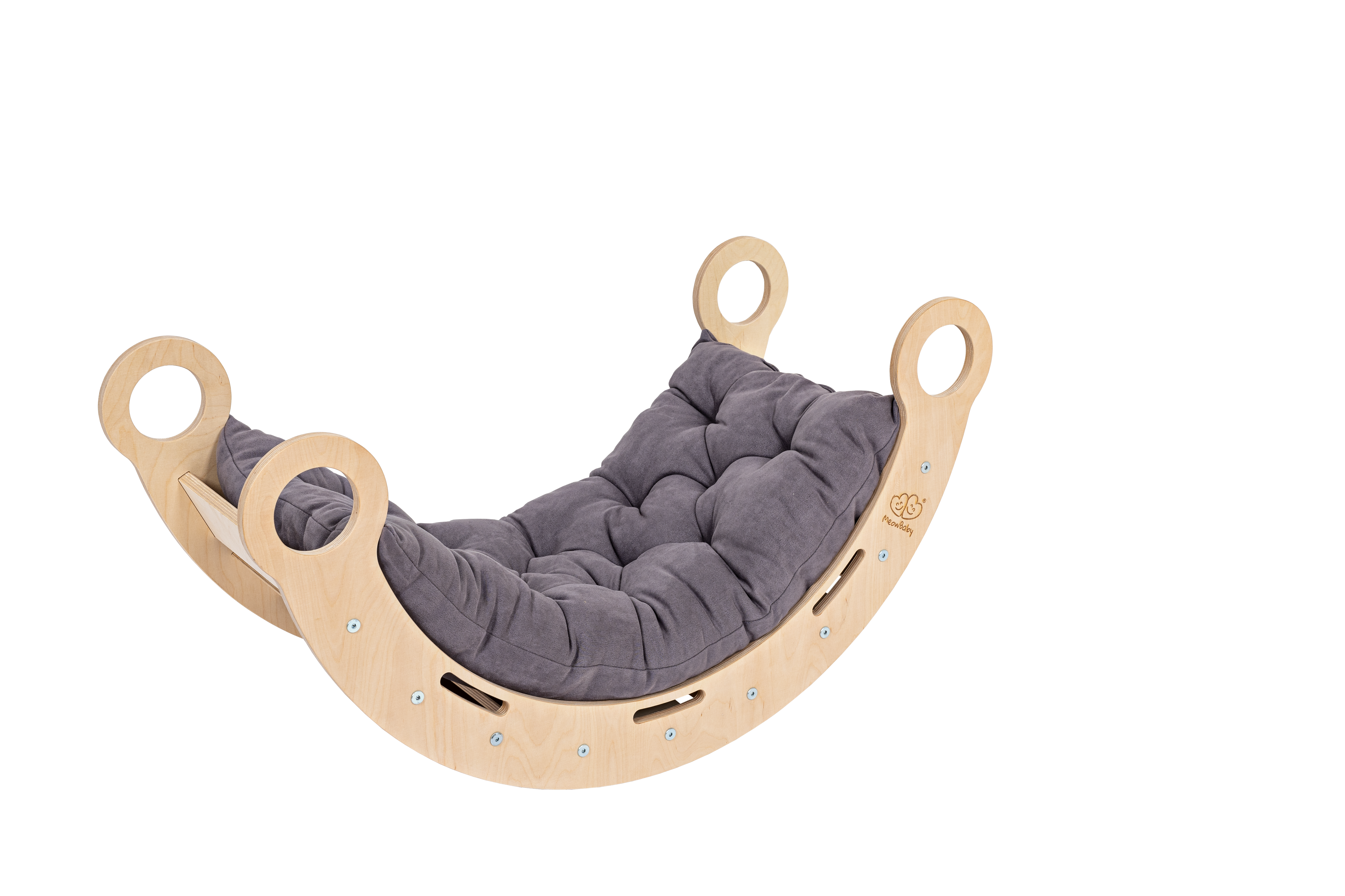 MeowBaby Kletterset S - Dream Rocker Balancewippe/Schaukel mit 2 Rutschen - natur