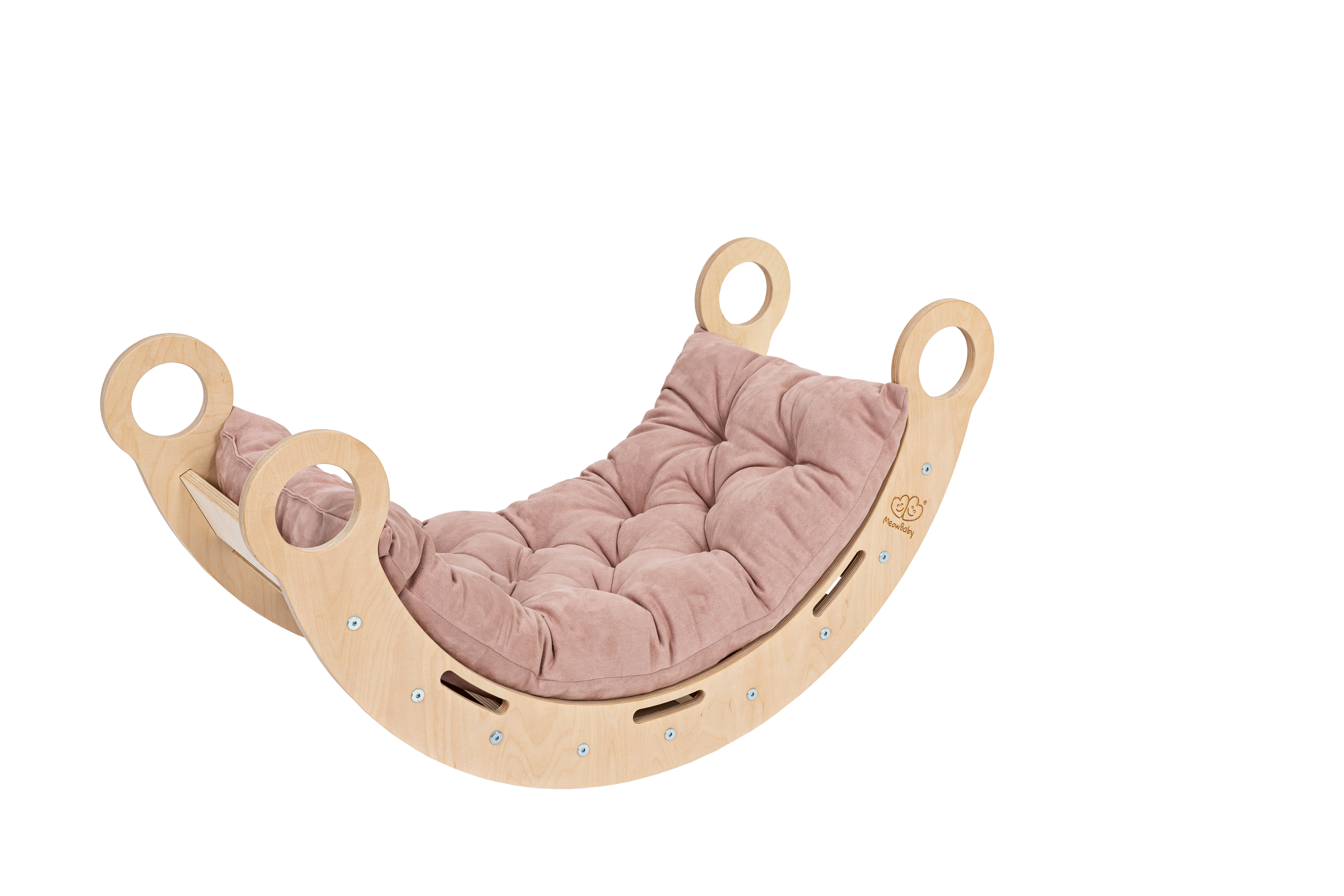 MeowBaby Kletterset S - Dream Rocker Balancewippe/Schaukel mit 2 Rutschen - natur