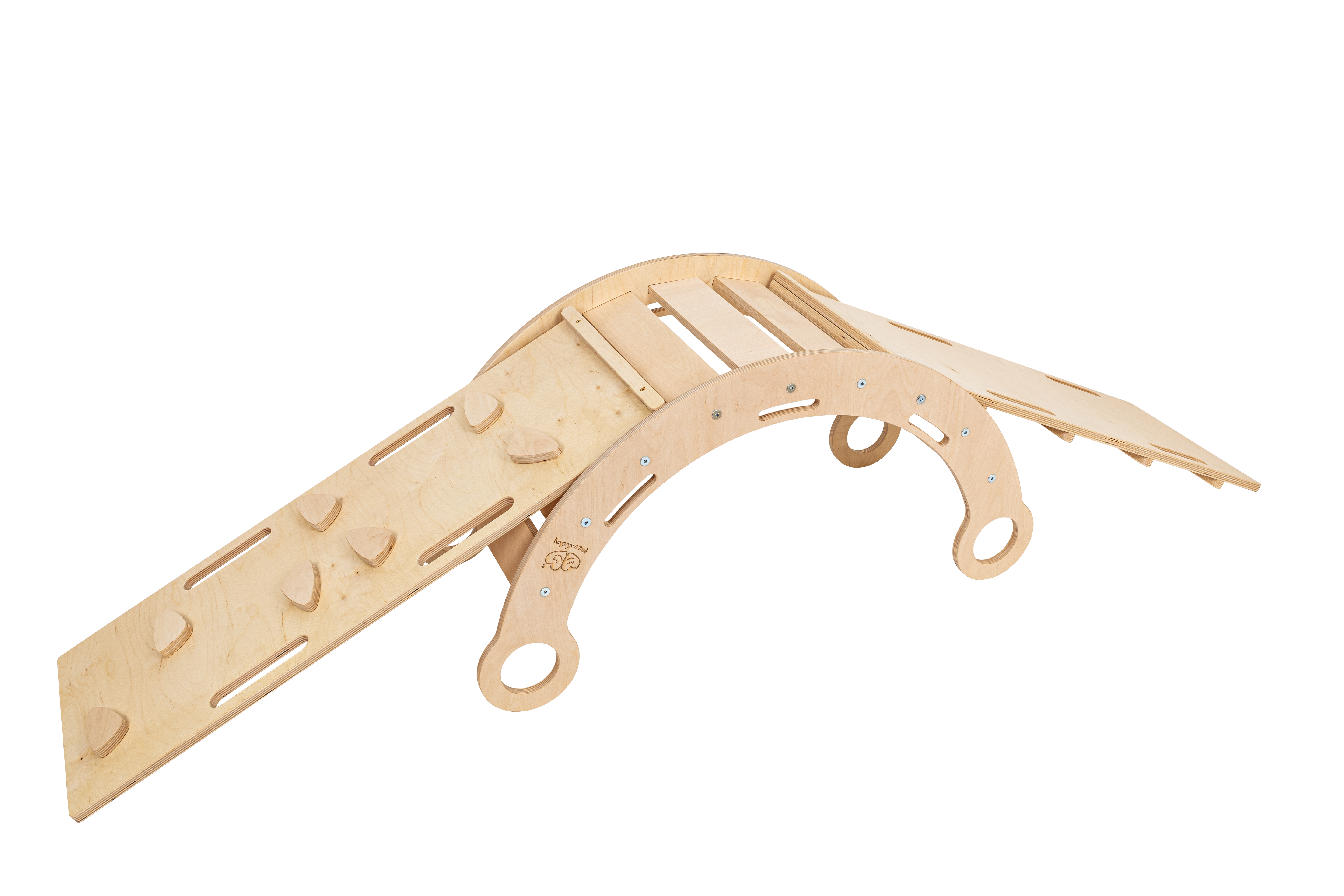 MeowBaby Climbing Set L - Dream Rocker Balance Seesaw/Swing with 2 Slides - Natural