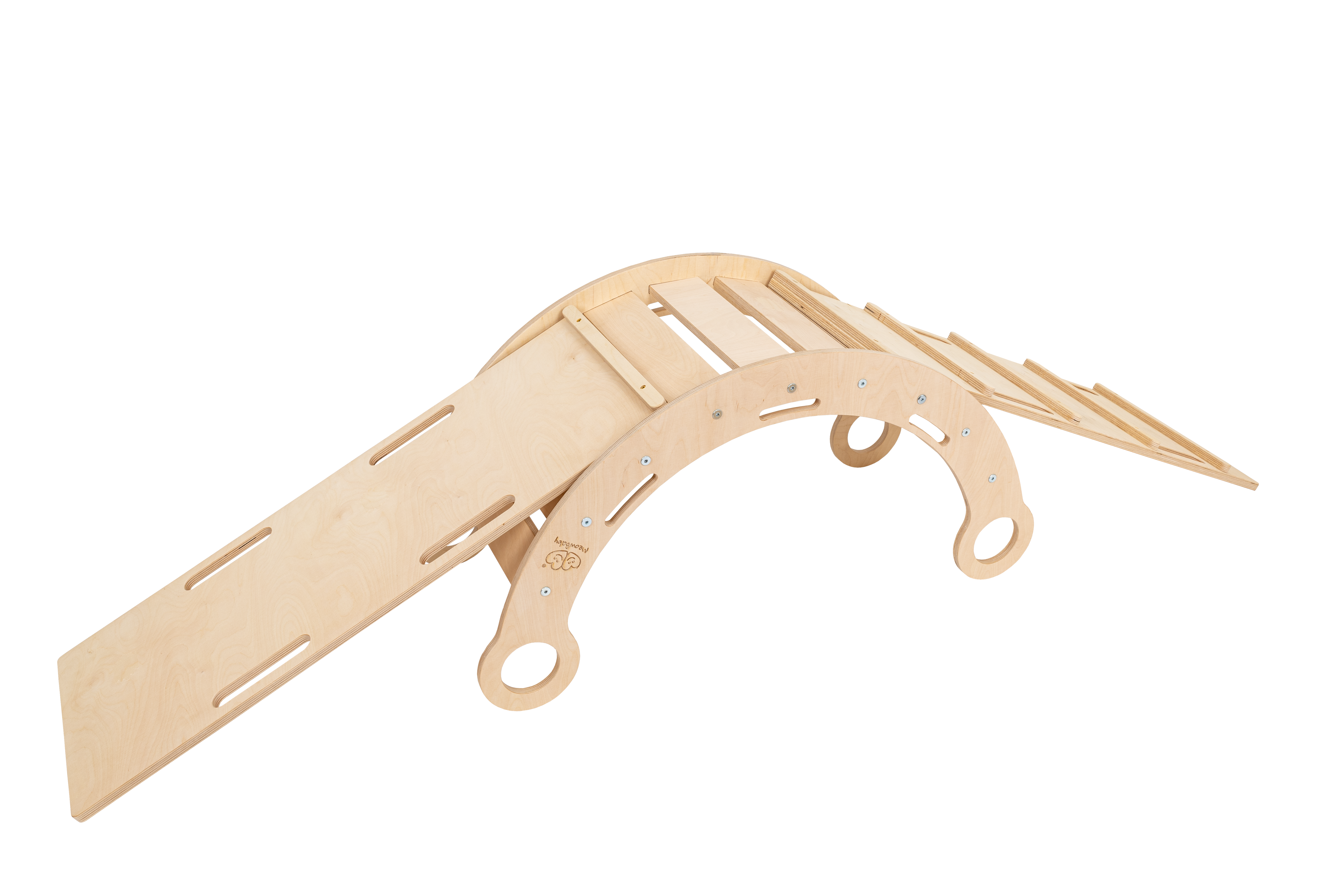 MeowBaby Climbing Set L - Dream Rocker Balance Seesaw/Swing with 2 Slides - Natural