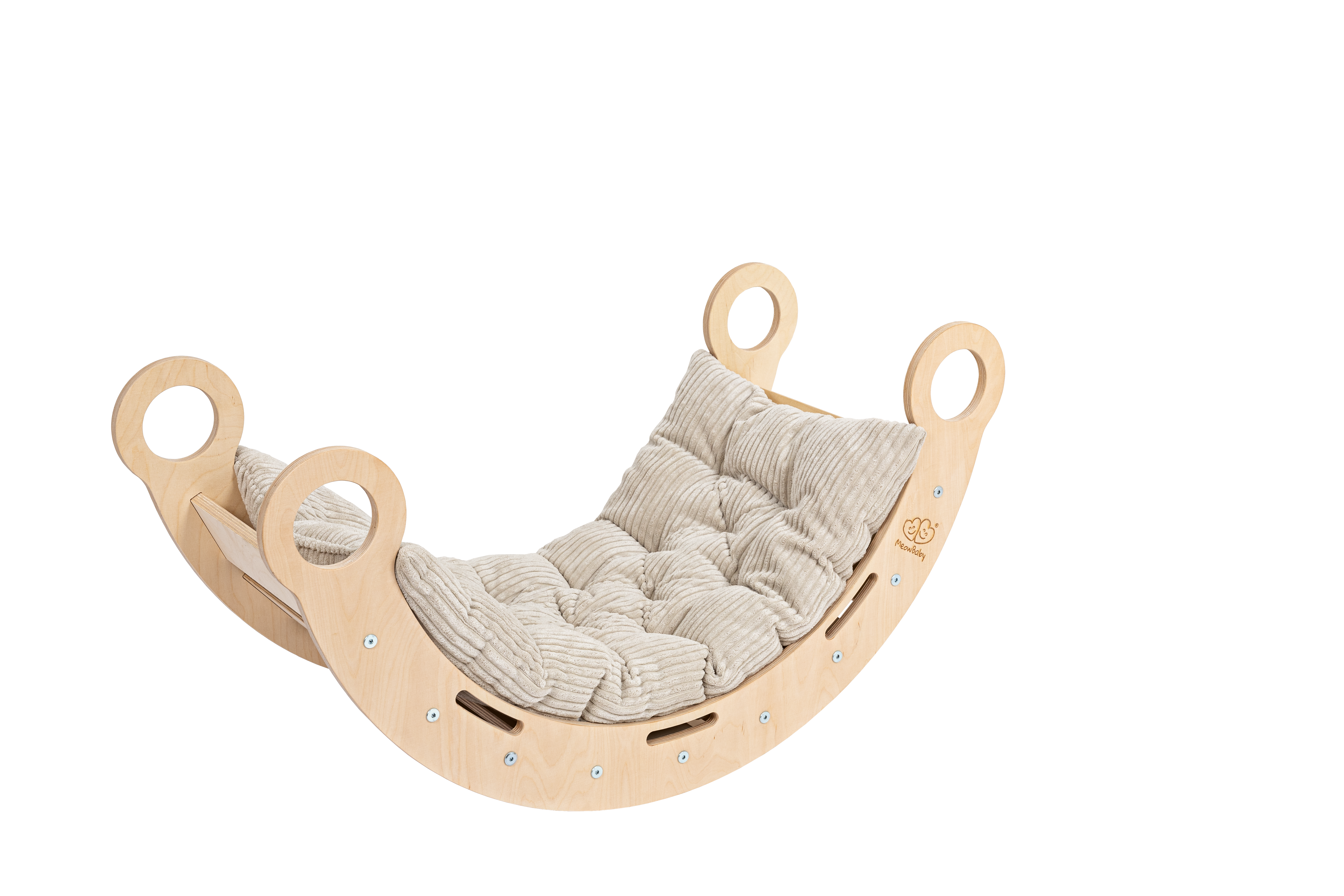 MeowBaby Kletterset S - Dream Rocker Balancewippe/Schaukel mit 2 Rutschen - natur