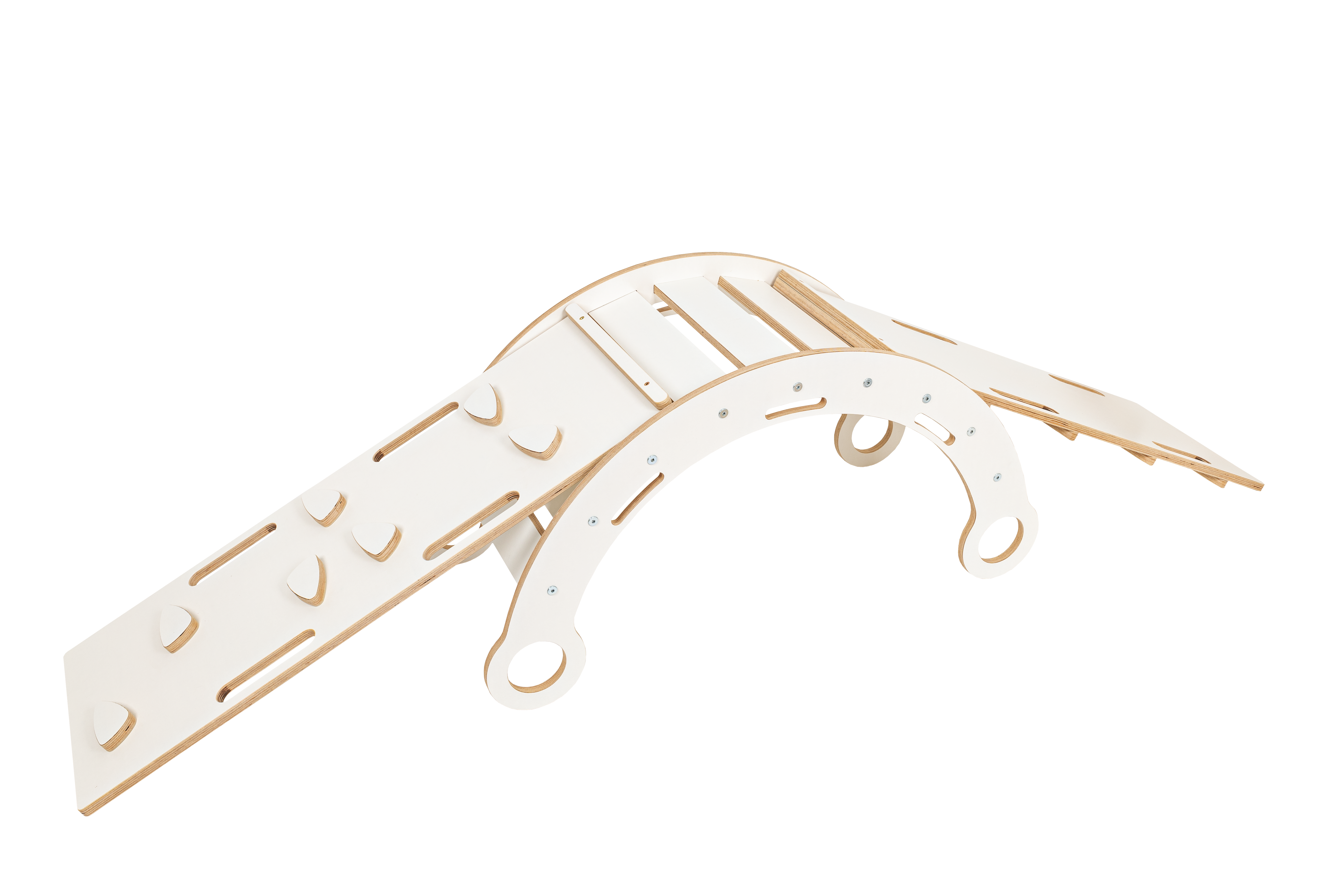 MeowBaby Climbing Set M - Dream Rocker Balance Seesaw/Swing with 2 Slides - White