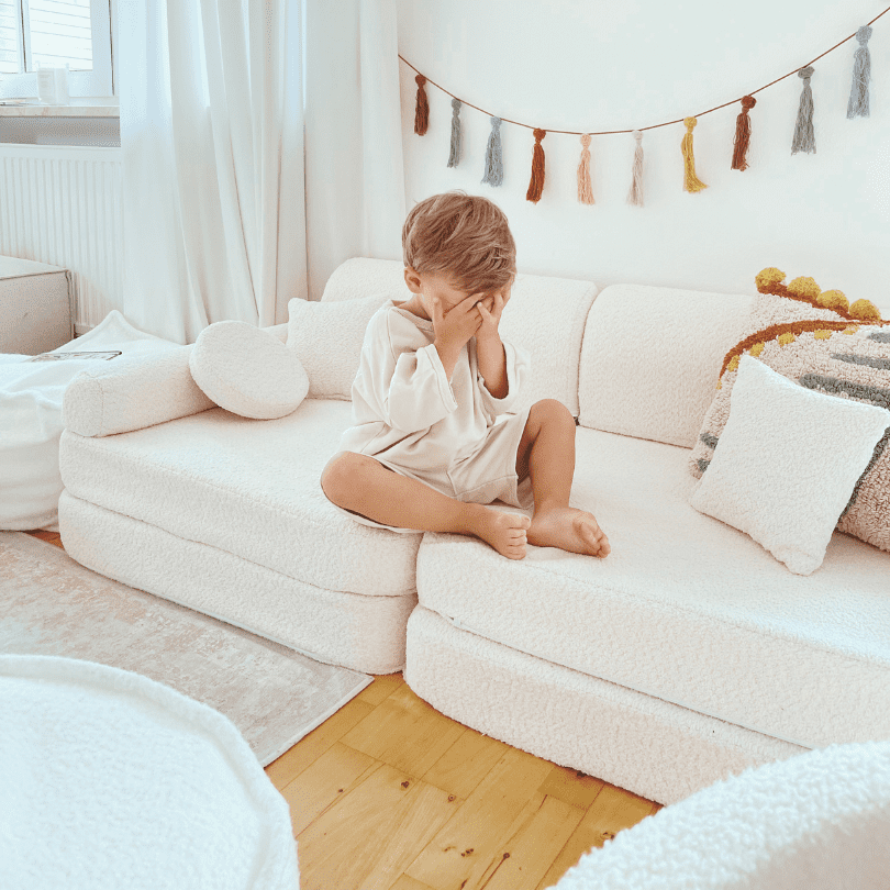 MeowBaby Play Sofa Premium Bouclé - cream/white