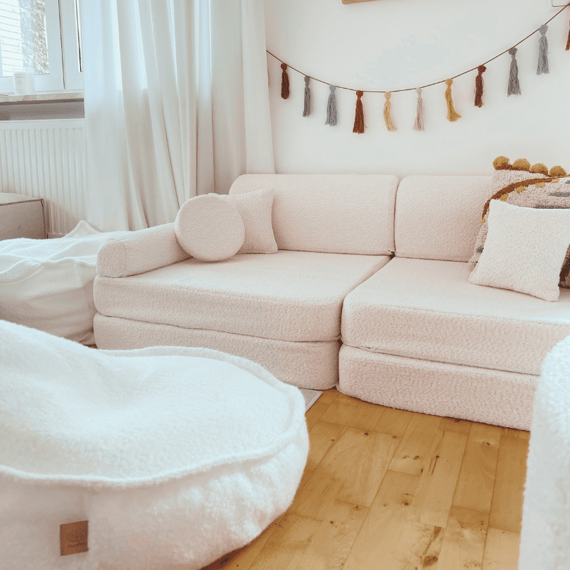 MeowBaby Play Sofa Premium Bouclé - cream/white