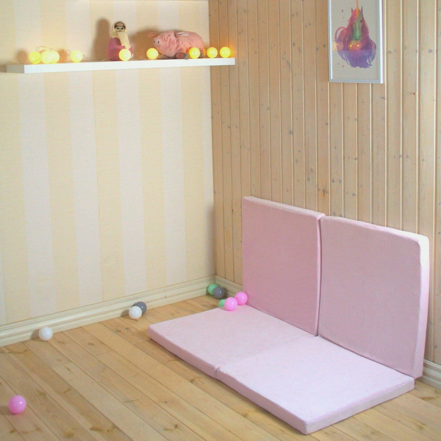 MeowBaby Velvet play mat square 120x120cm - light pink