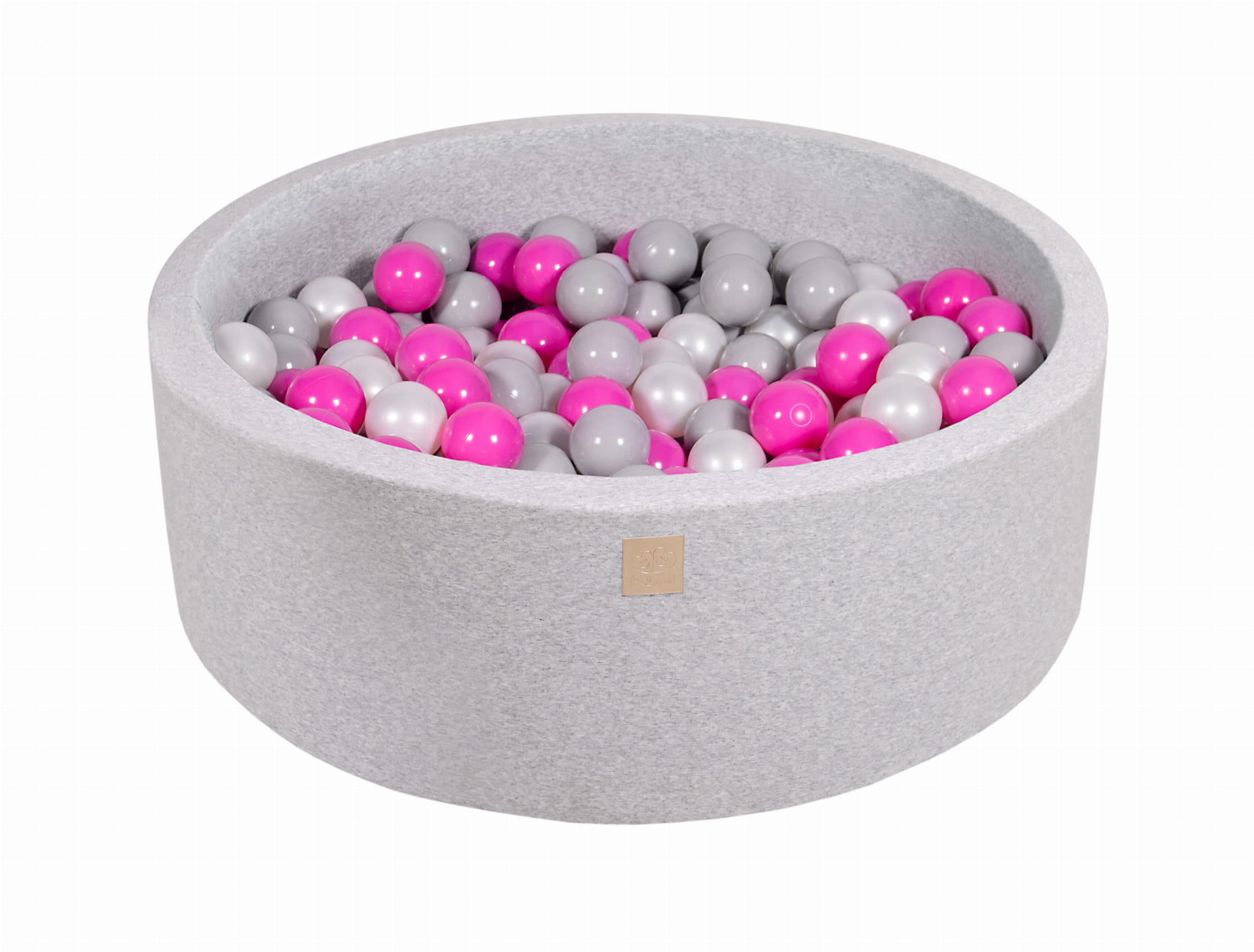 MeowBaby Jersey Ball Pit Light Grey 90x30 cm, 200 Balls - Grey/Pearl White/Dark Pink