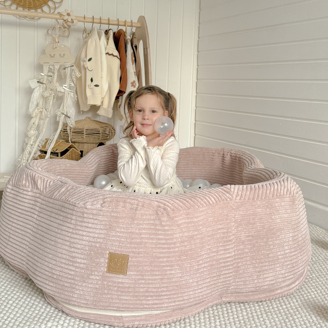 MeowBaby Bällebad Blümchen Ästhetik Cord 103x30 cm, 200 Bälle - eigene Farbauswahl