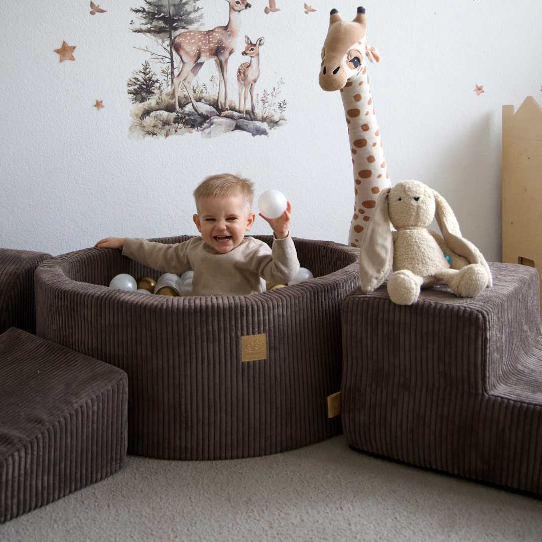 MeowBaby Schaumspielset Ästhetik Cord mit Bällebad, 200 Bälle - eigene Farbauswahl