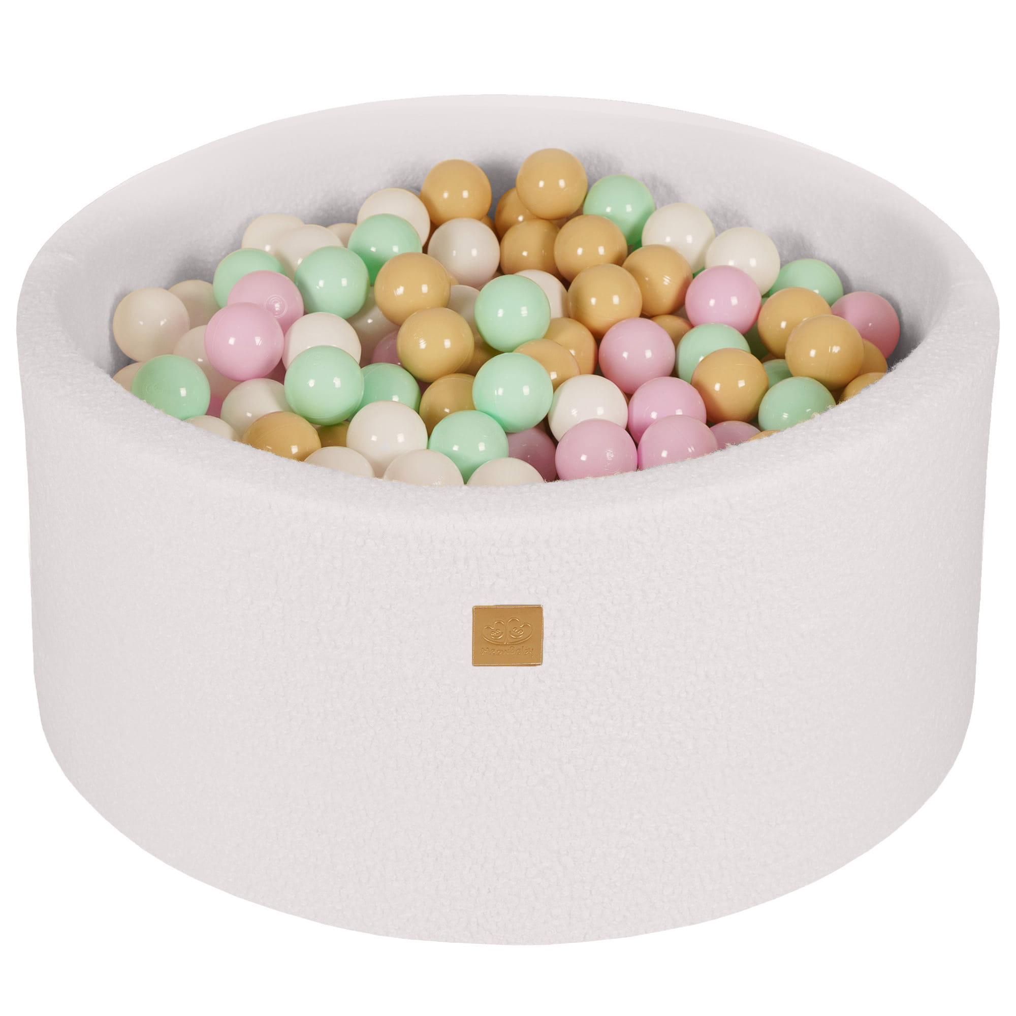 MeowBaby Bällebad Bouclé cremé/weiss 90x40 cm, 300 Bälle - eigene Farbauswahl
