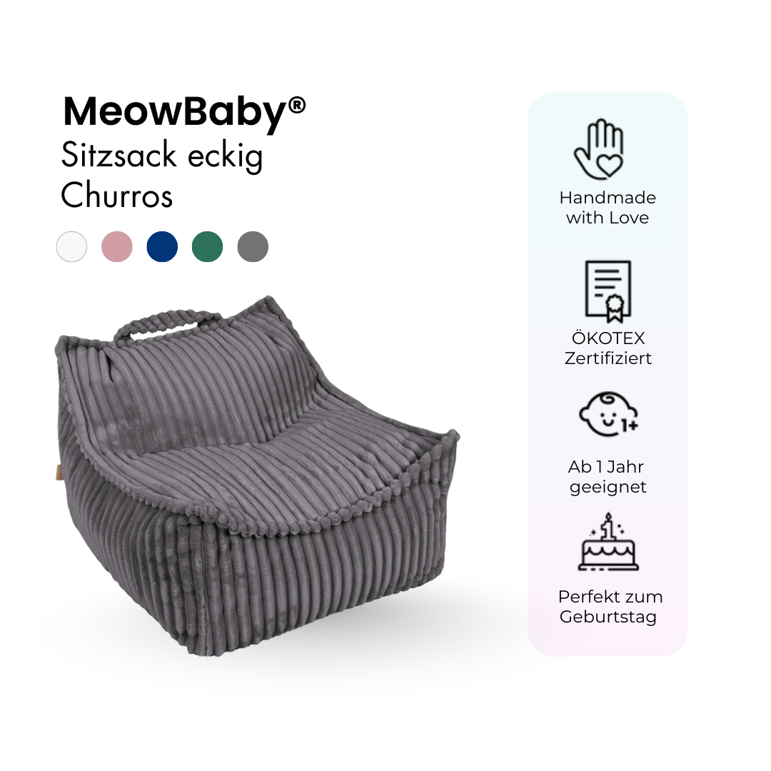 MeowBaby Children's Beanbag Churros Square - Cutton Beige