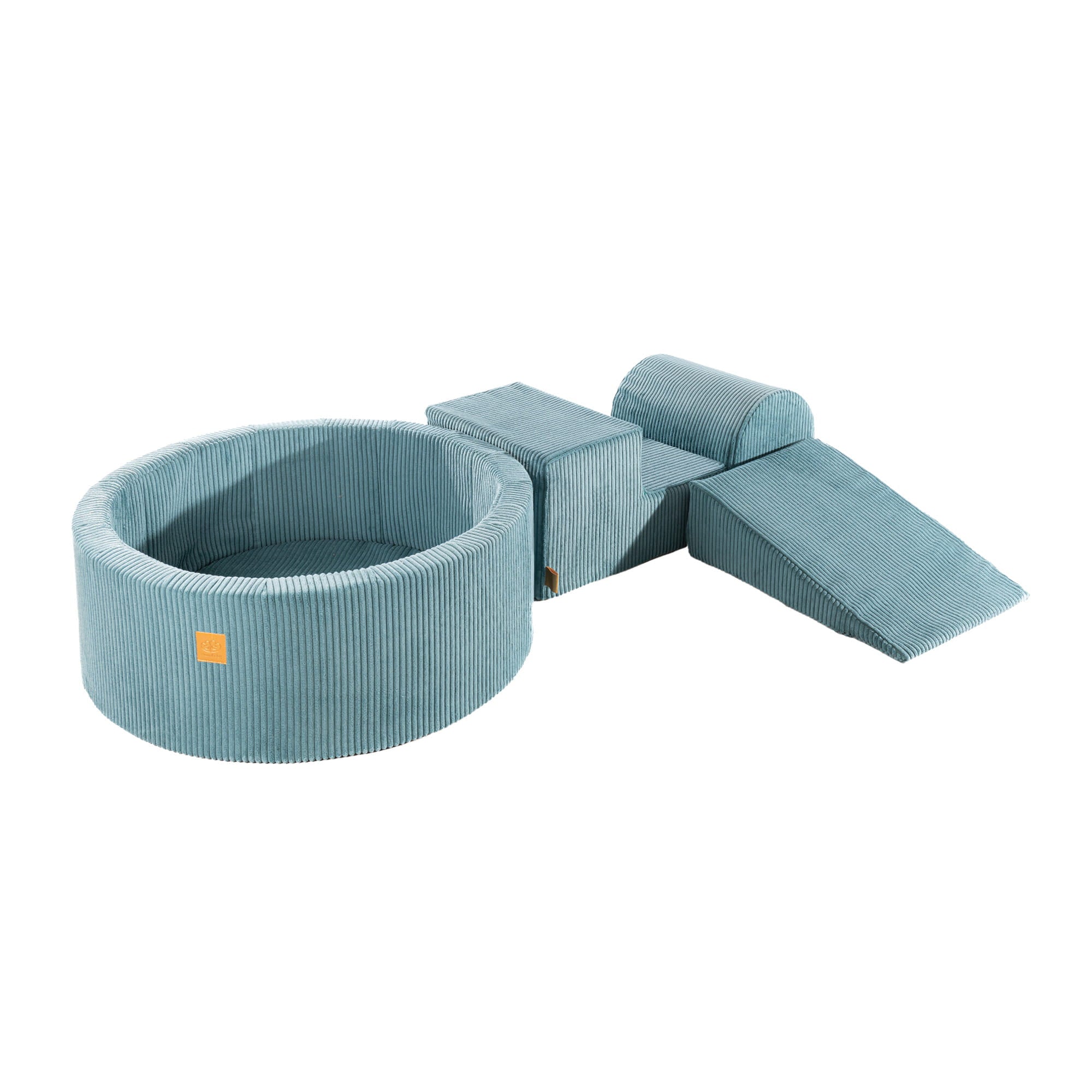 MeowBaby Schaumspielset Ästhetik Cord türkis mit Bällebad, 200 Bälle - gelb