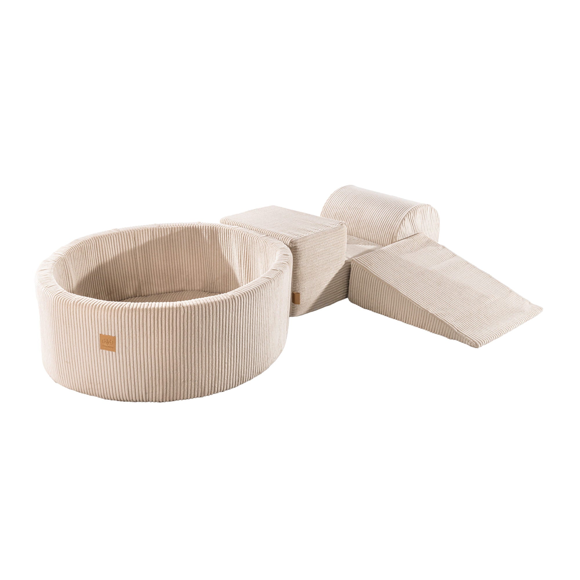 MeowBaby Schaumspielset Ästhetik Cord ecru/beige mit Bällebad, 200 Bälle - weiße Perle