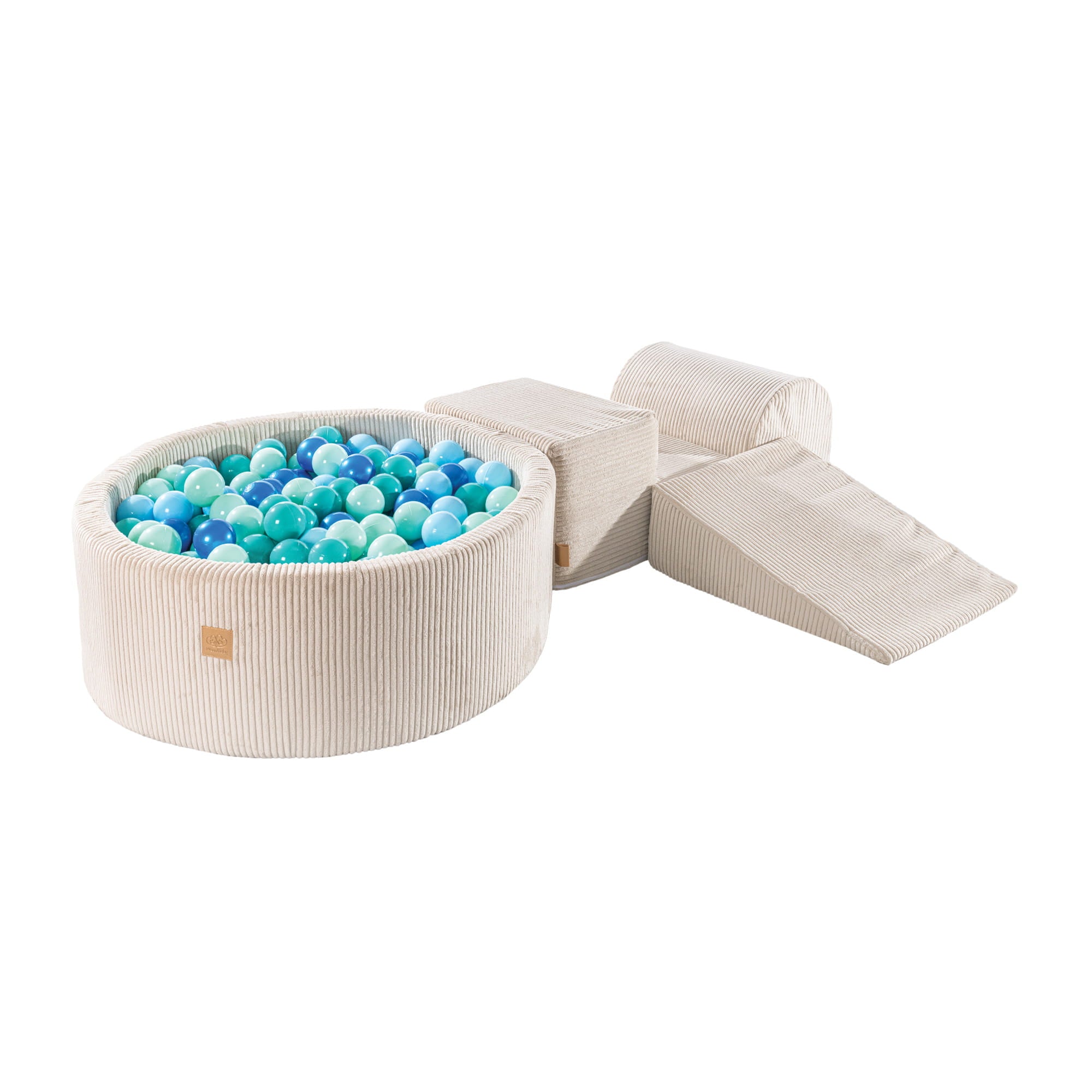 MeowBaby foam play set Aesthetic Cord ecru/beige with ball pit, 200 balls - mint/blue/turquoise