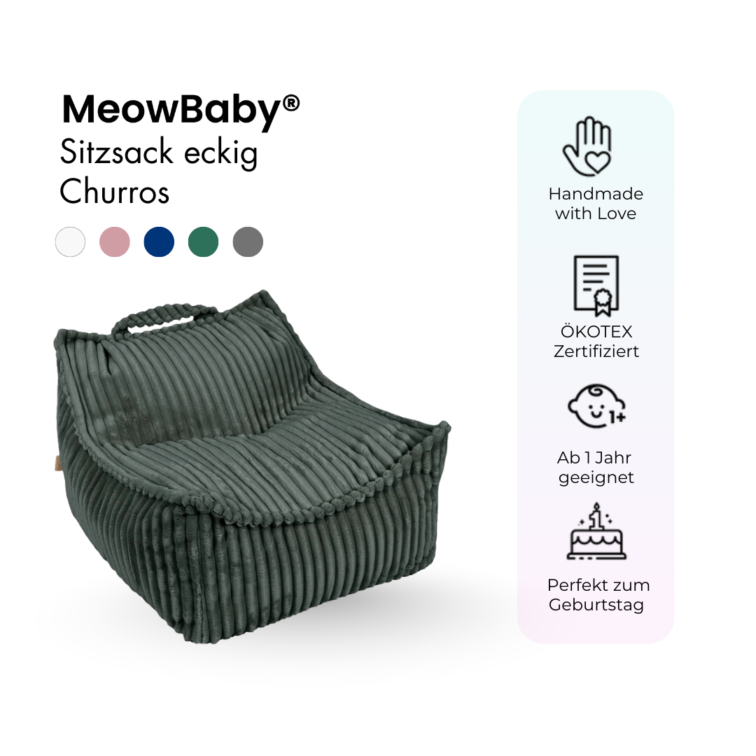 MeowBaby Children's Beanbag Churros Square - Cutton Beige