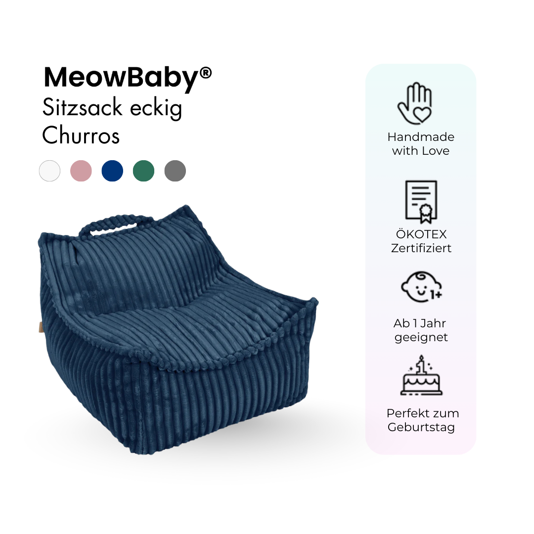 MeowBaby Children's Beanbag Churros Square - Cutton Beige