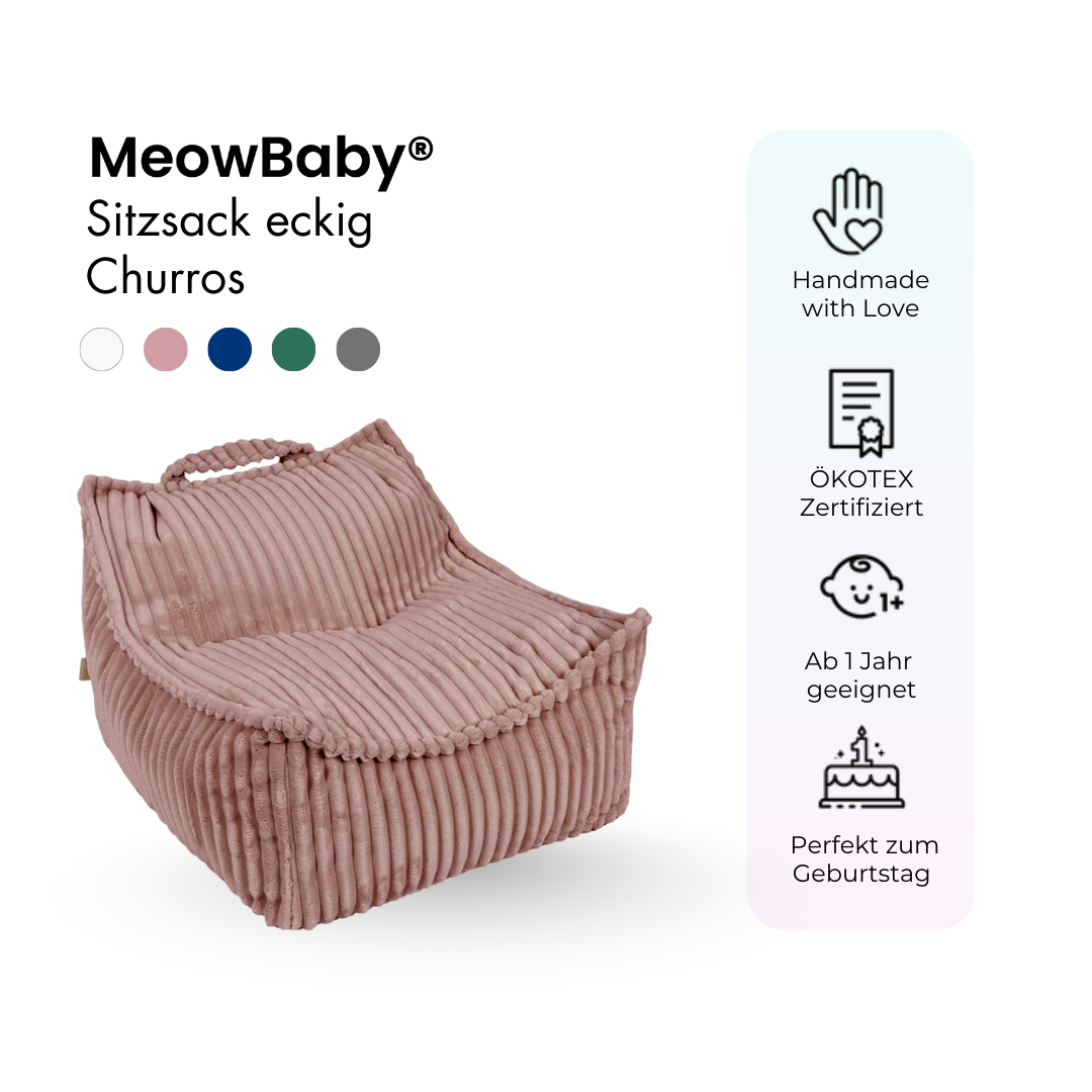 MeowBaby Children's Beanbag Churros Square - Cutton Beige
