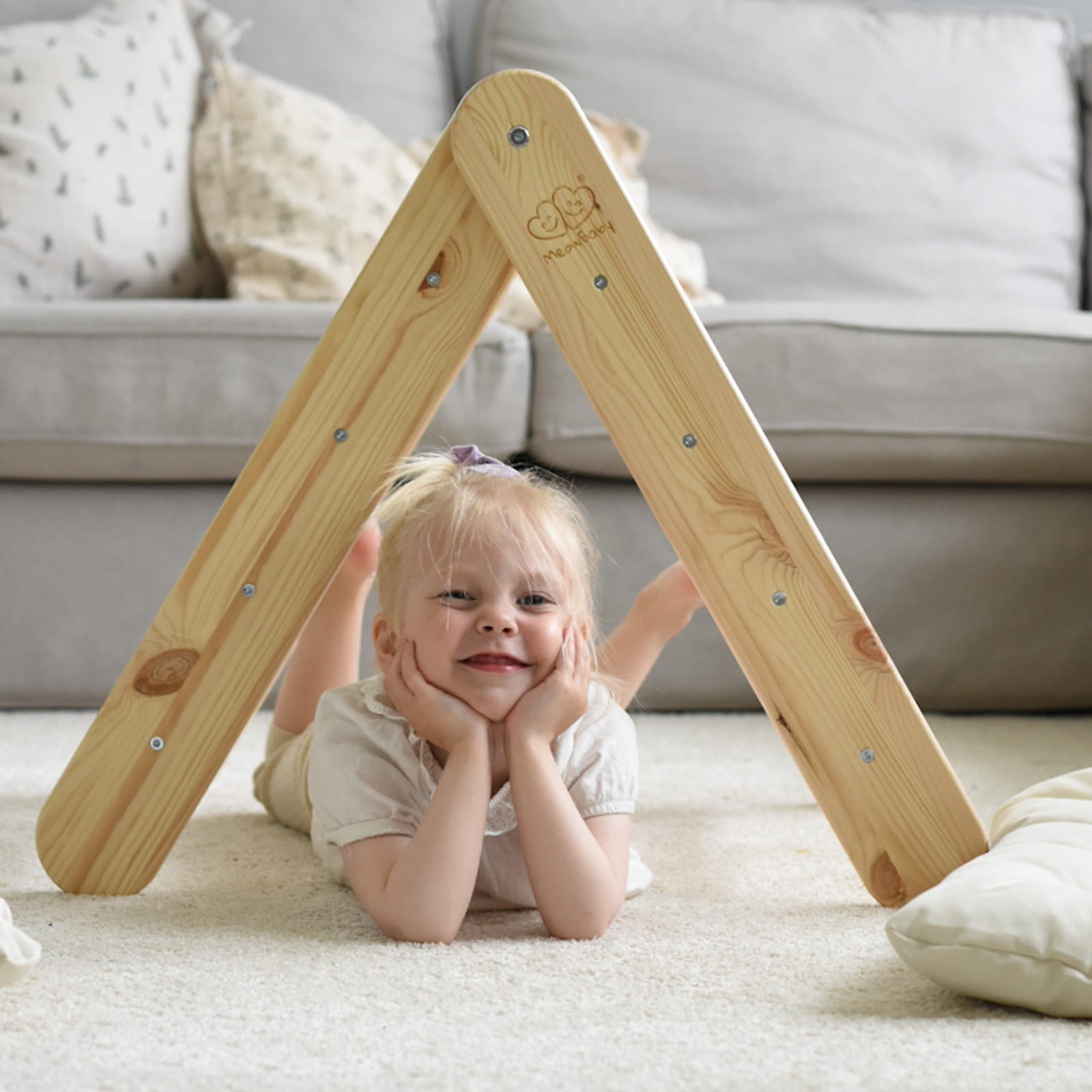 MeowBaby Montessori Kletterdreieck Pikler 60x61 cm - natur