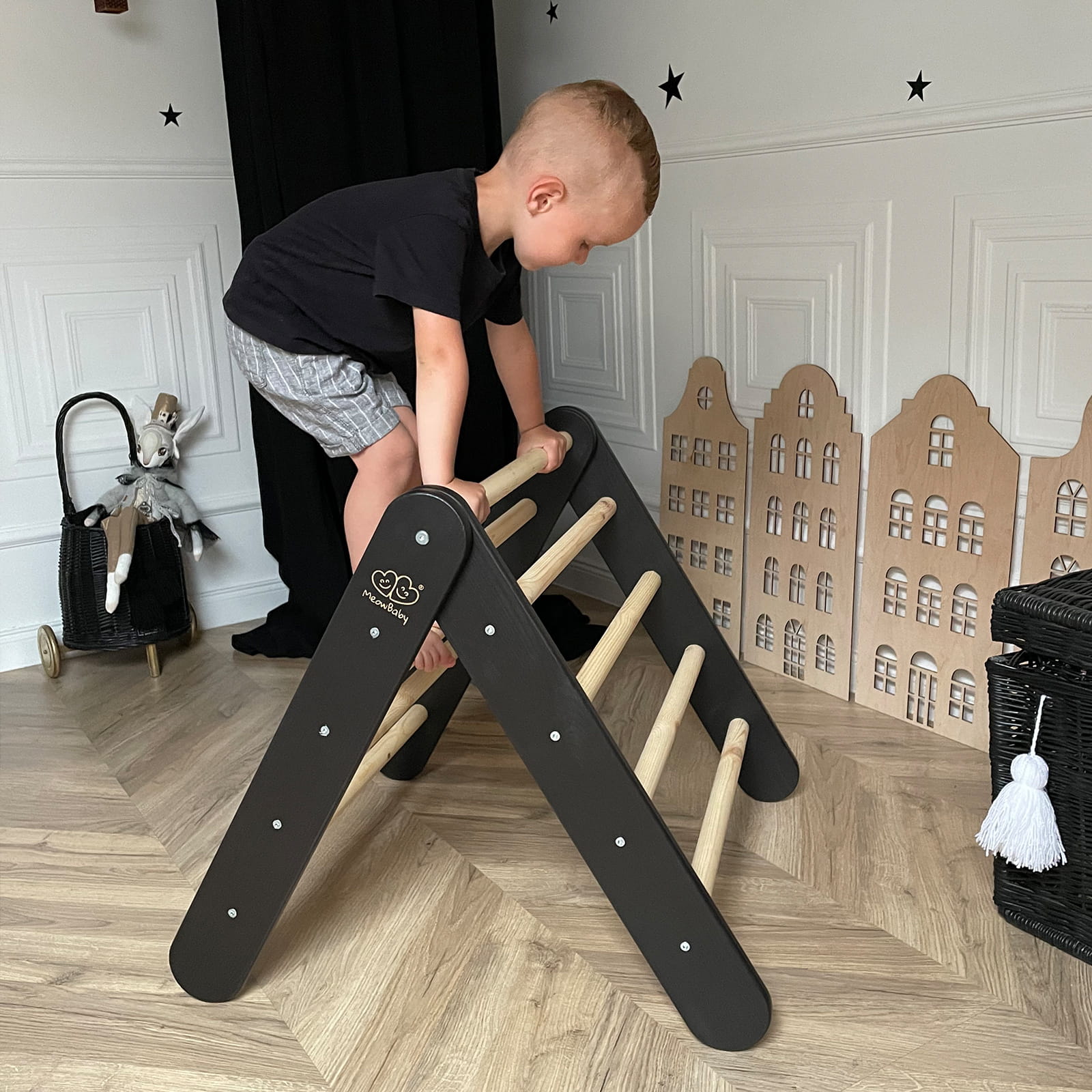 MeowBaby Montessori Kletterdreieck Pikler 60x61 cm - schwarz