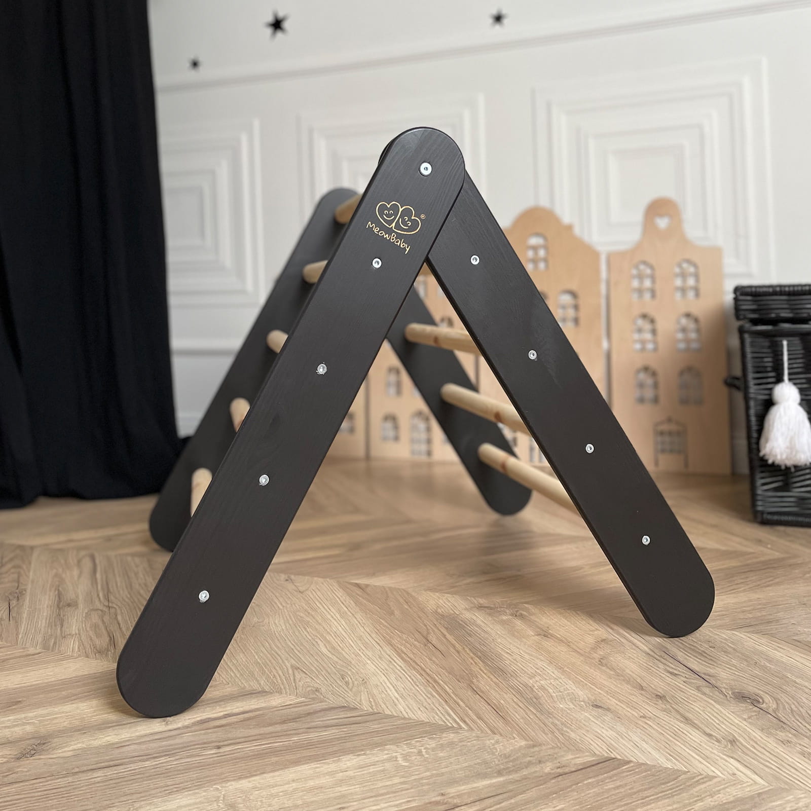 MeowBaby Montessori Kletterdreieck Pikler 60x61 cm - schwarz