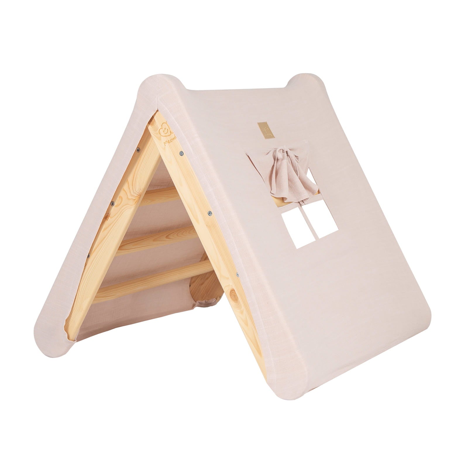 MeowBaby House with foldable children's ladder 60x61 cm - Pink House, Natural Ladder