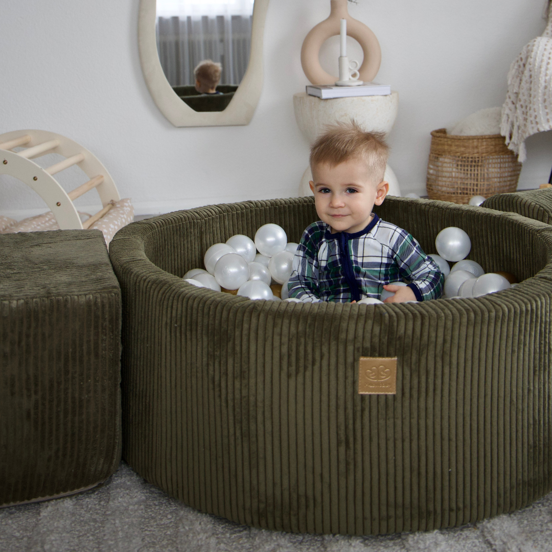 MeowBaby Schaumspielset Ästhetik Cord mit Bällebad, 200 Bälle - eigene Farbauswahl