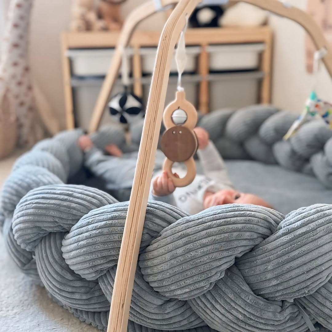 MeowBaby Babynestchen Cord mit Spielmatte & Bettumrandung – Ästhetik grau