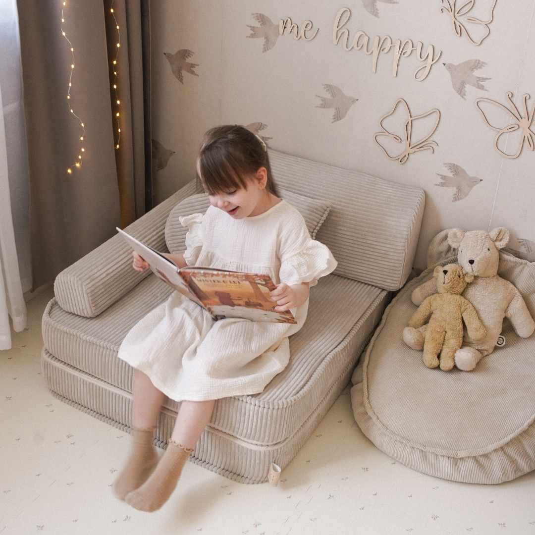 Meowbaby Kindersessel 3‑in‑1 Ästhetik Cord - Faltbare Kindercouch & Spielmatratze - Classic Cord Edition