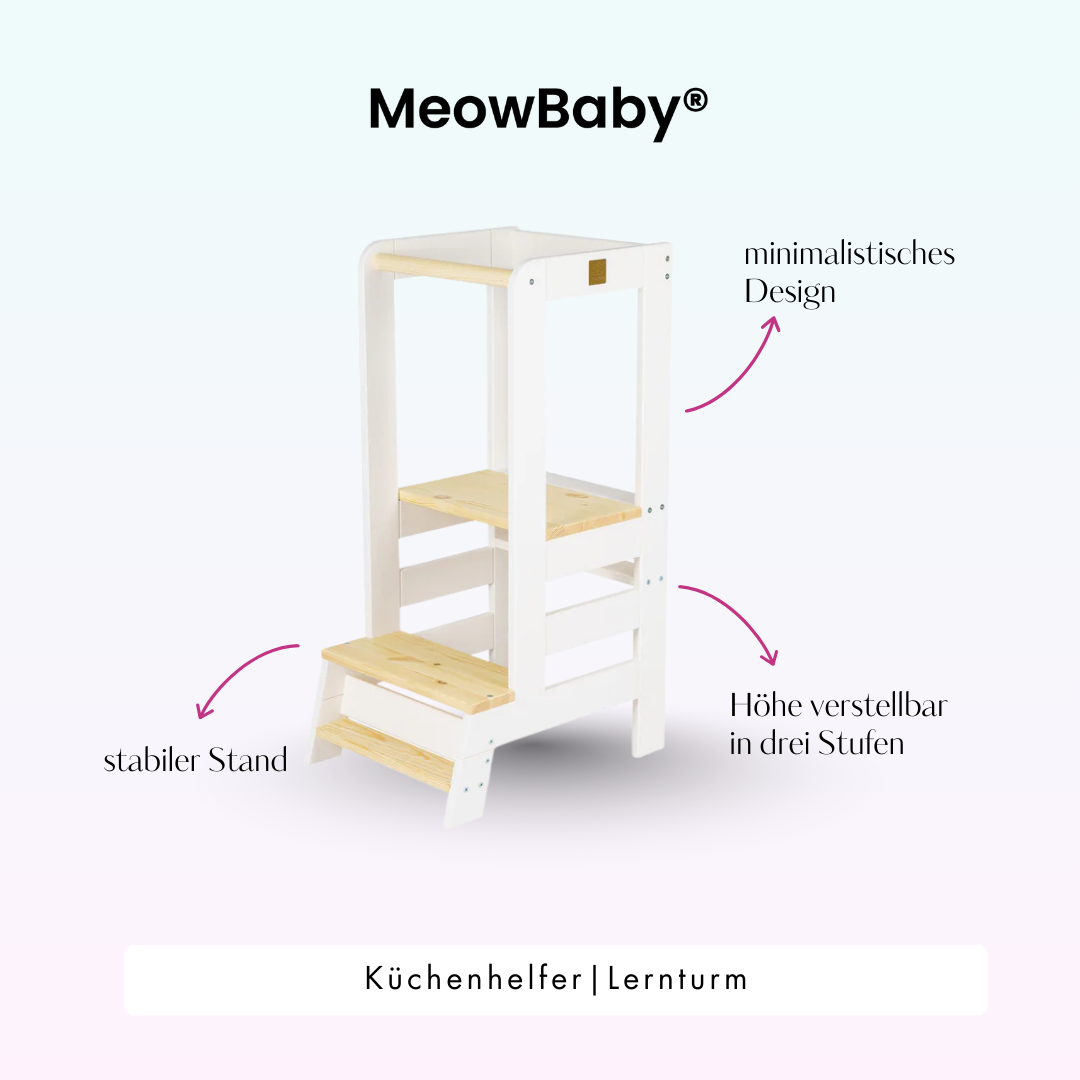 MeowBaby Learning Tower/Kitchen Helper - Natural Wood