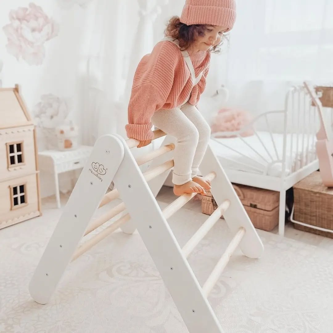 MeowBaby climbing triangle with slide 60x61 cm, wood - white