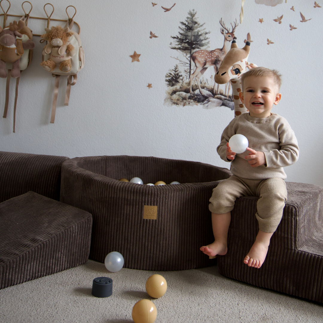 MeowBaby Schaumspielset Ästhetik Cord mit Bällebad, 200 Bälle - eigene Farbauswahl