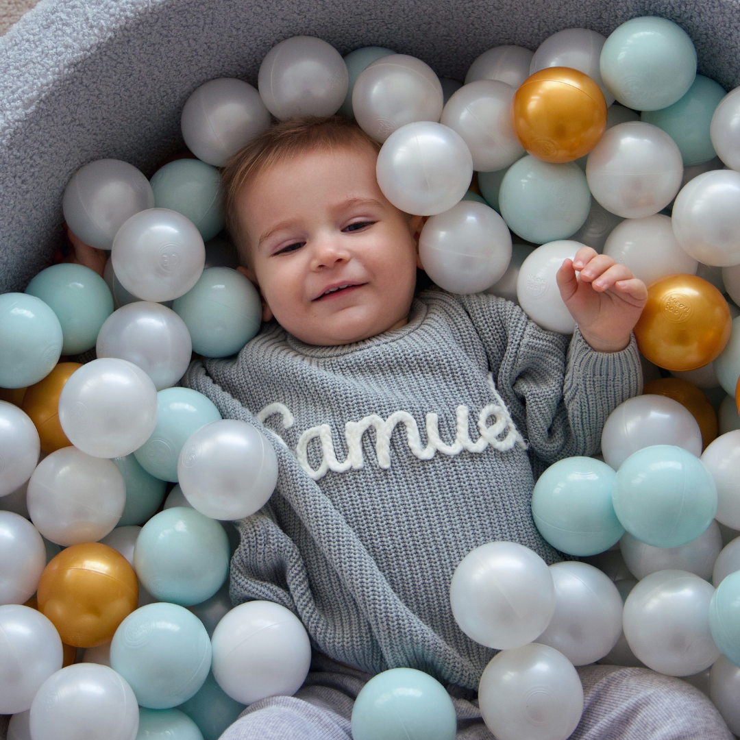 MeowBaby Bällebad Schildkröte Bouclé, 200 Bälle - eigene Farbauswahl