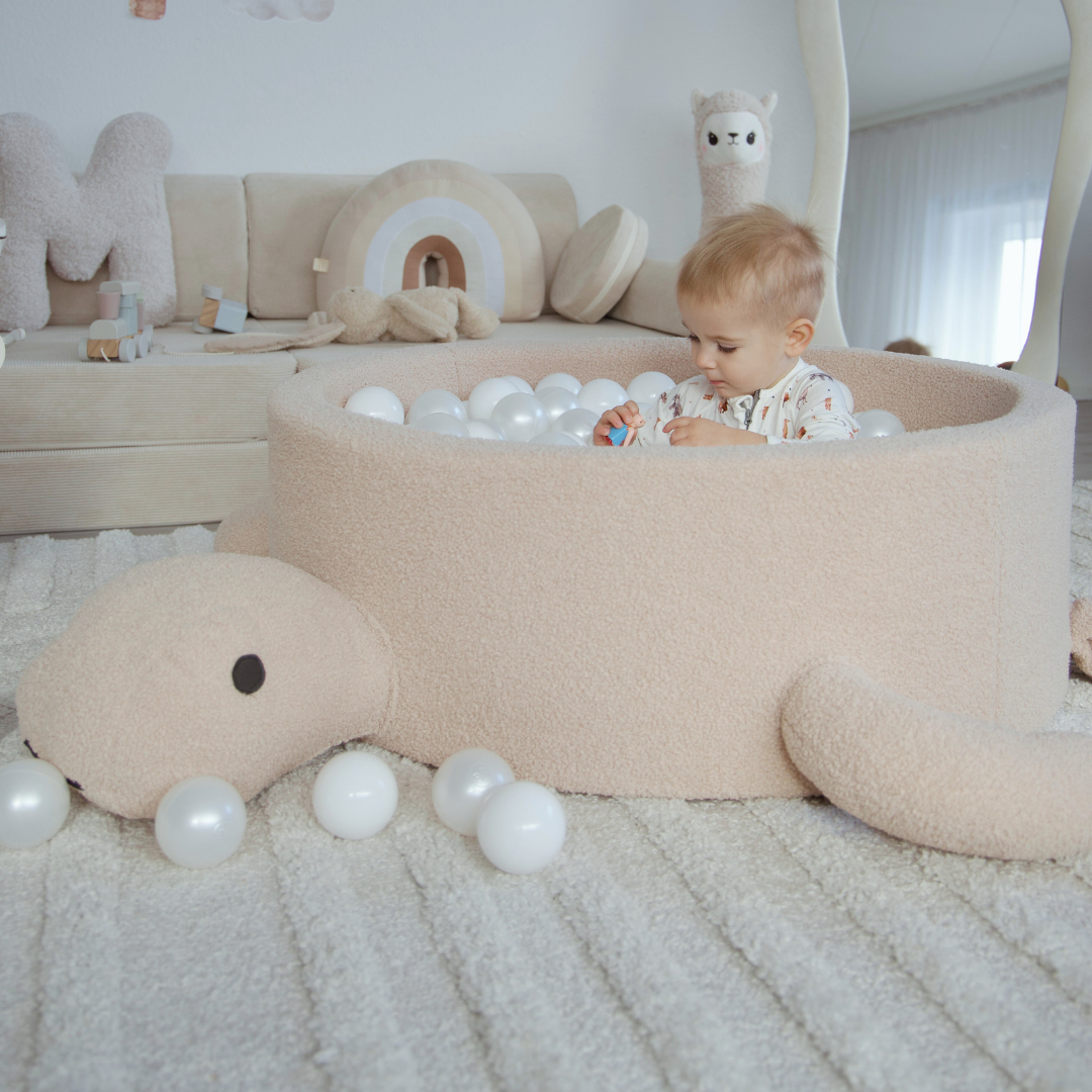 MeowBaby Bällebad Schildkröte Bouclé, 200 Bälle - eigene Farbauswahl