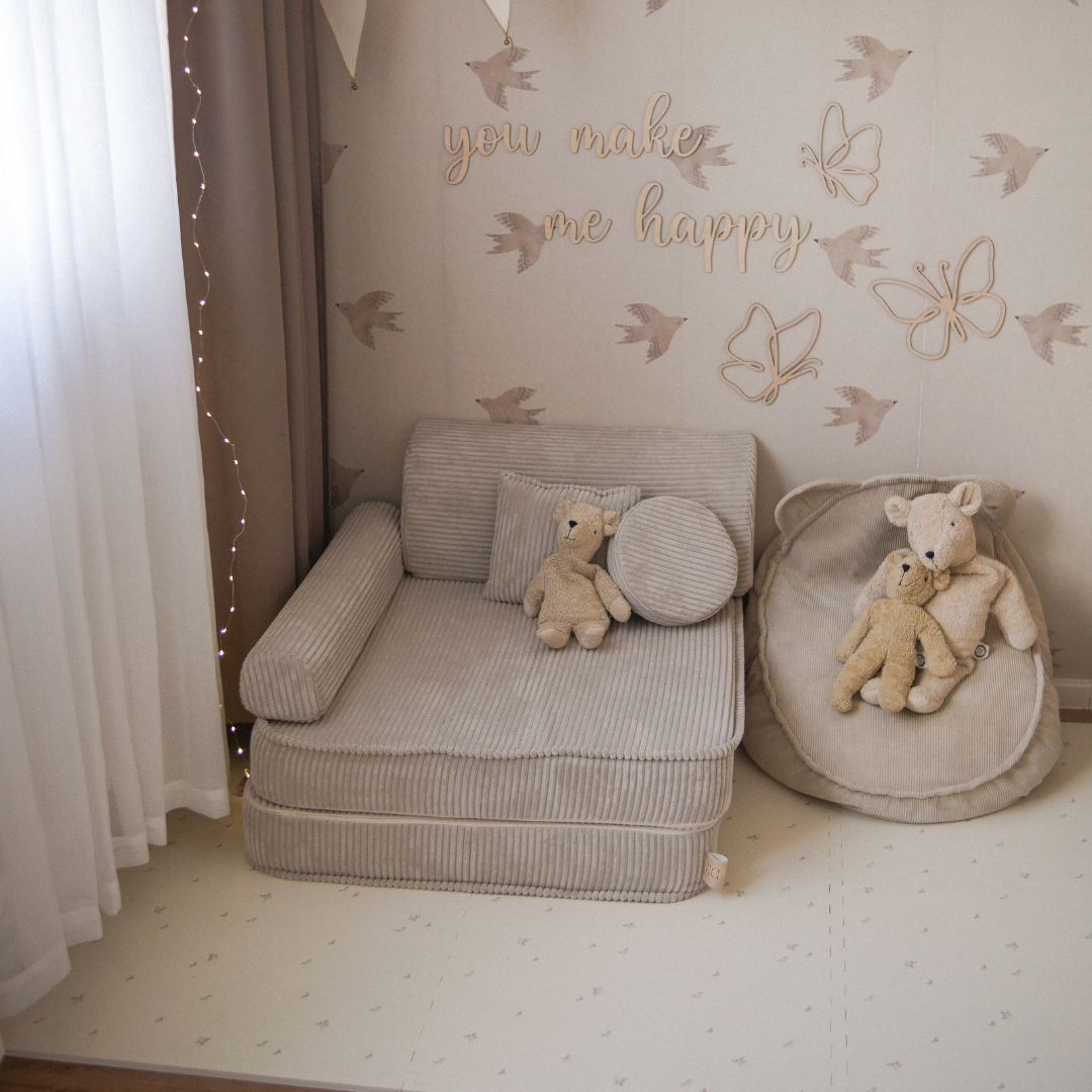 Meowbaby Kindersessel 3‑in‑1 Ästhetik Cord - Faltbare Kindercouch & Spielmatratze - Classic Cord Edition