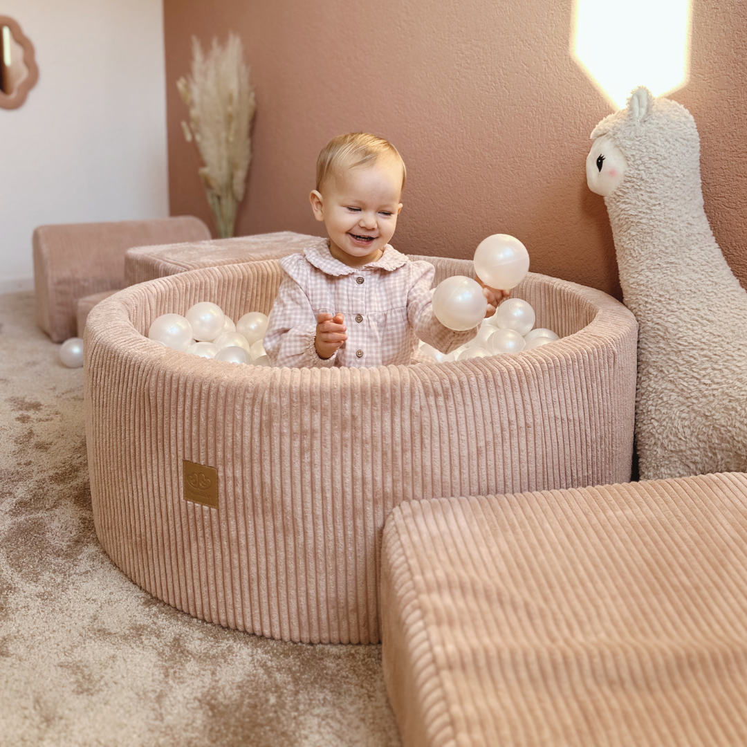 MeowBaby Schaumspielset Ästhetik Cord mit Bällebad, 200 Bälle - eigene Farbauswahl