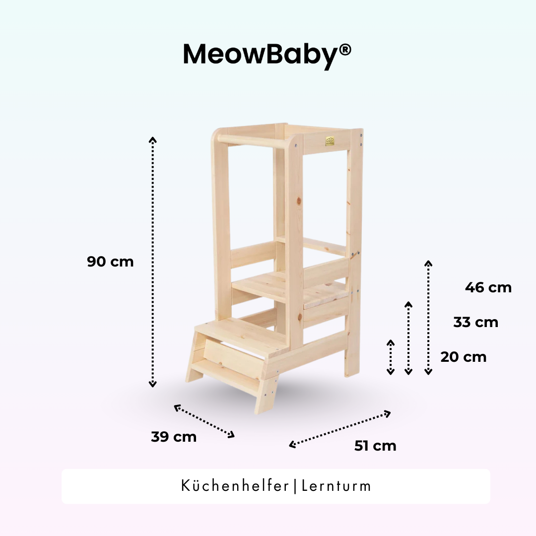 MeowBaby Learning Tower/Kitchen Helper - Natural Wood