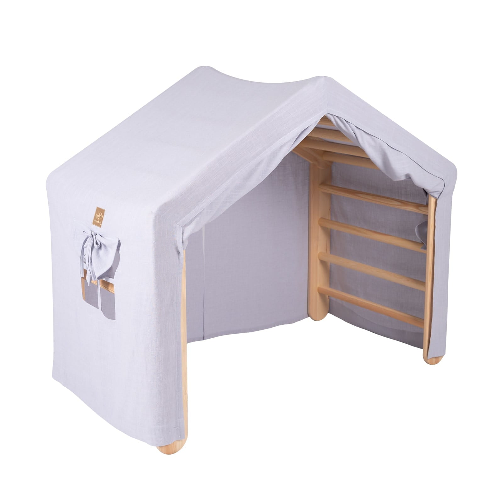 MeowBaby großes Kletterhaus 112x61x94 cm, faltbar - Graublaues Haus, Leiter Natur