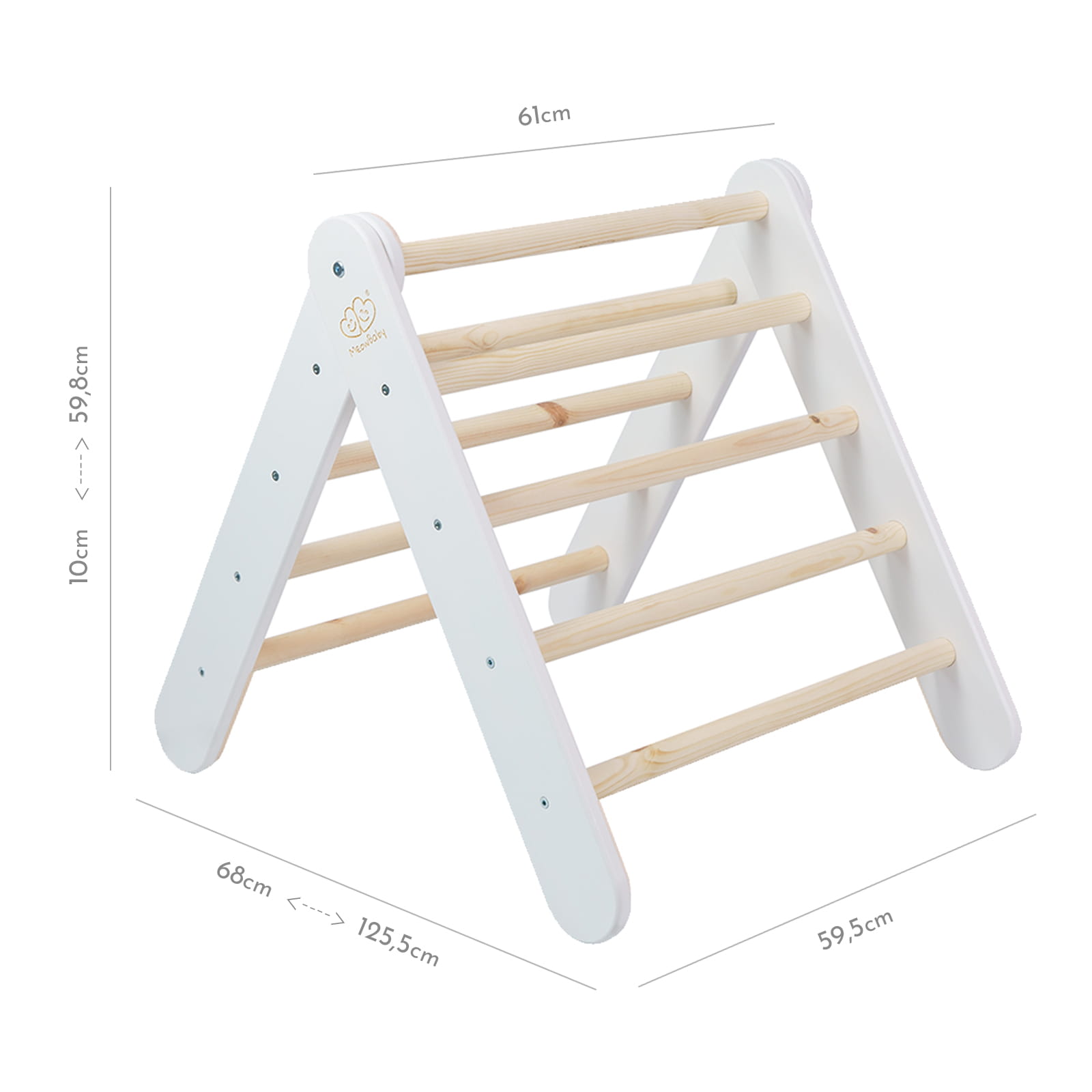 MeowBaby großes Kletterdreieck 112x61x94 cm Pikler für Kinder Montessori - weiß