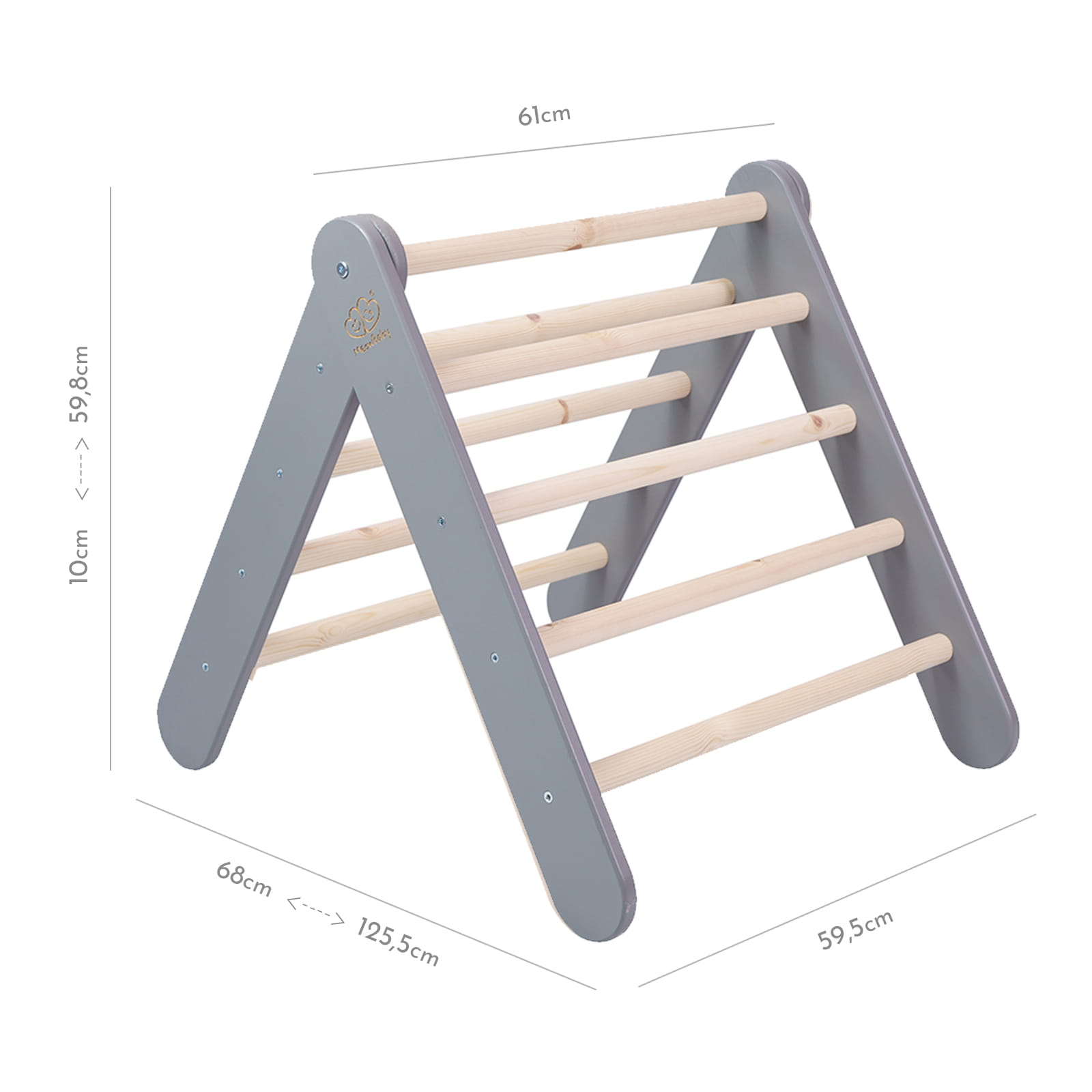 MeowBaby großes Kletterdreieck 112x61x94 cm Pikler für Kinder Montessori - grau