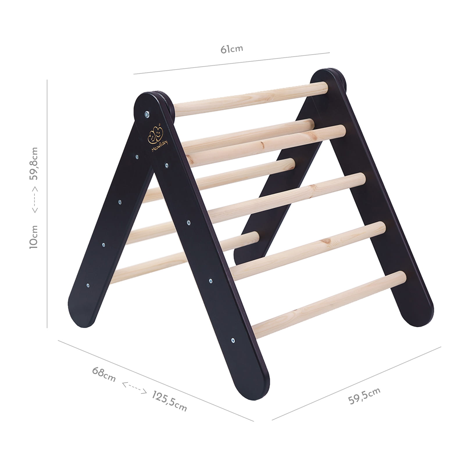 MeowBaby großes Kletterdreieck 112x61x94 cm Pikler für Kinder Montessori - schwarz