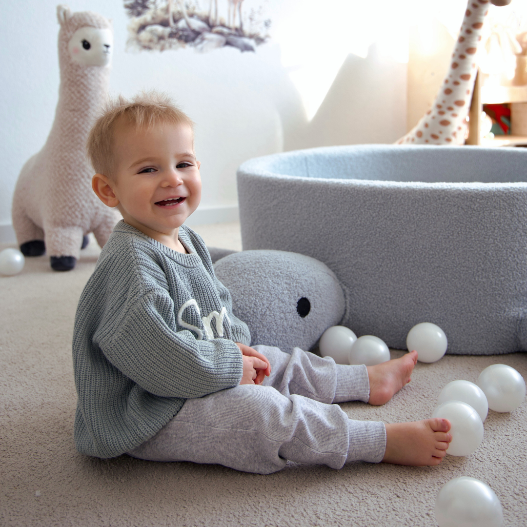 MeowBaby Bällebad Schildkröte Bouclé, 200 Bälle - eigene Farbauswahl