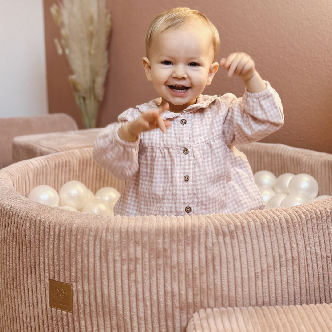 MeowBaby Schaumspielset Ästhetik Cord mit Bällebad, 200 Bälle - eigene Farbauswahl