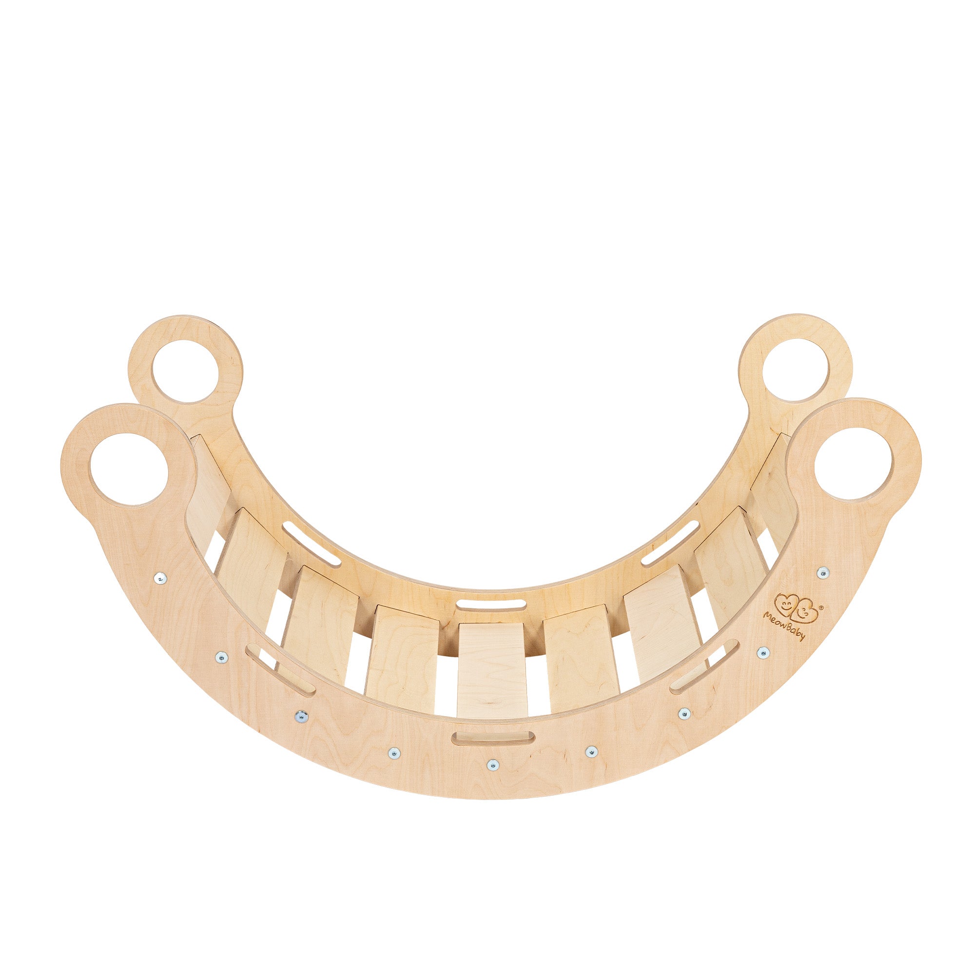 MeowBaby Climbing Set L - Dream Rocker Balance Seesaw/Swing with 2 Slides - Natural