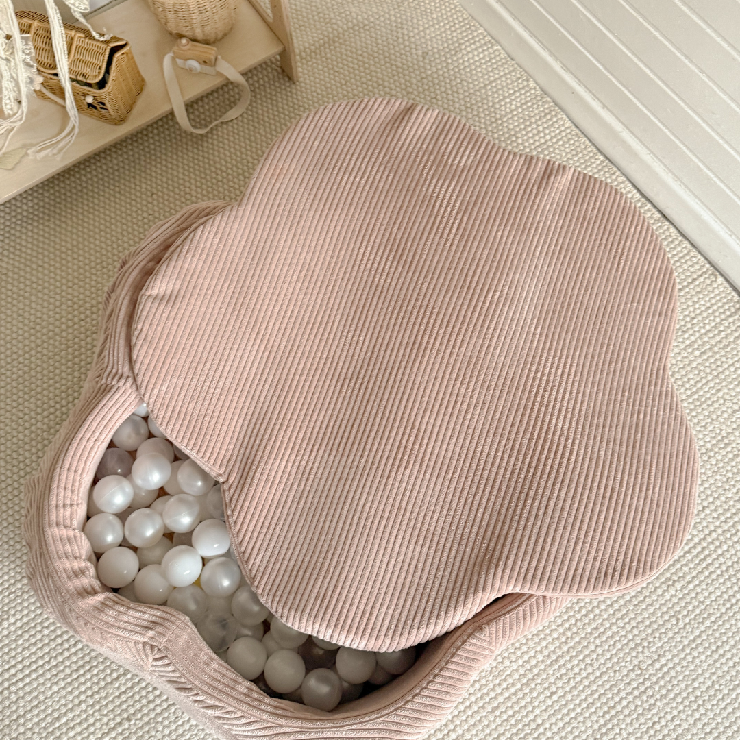 MeowBaby Bällebad Blümchen Ästhetik Cord 103x30 cm, 200 Bälle - eigene Farbauswahl