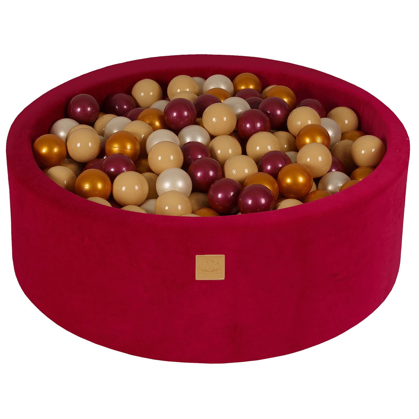 MeowBaby Bällebad Velvet magenta 90x30 cm, 200 Bälle - Burgunder Perle/Gold/Weiss Perle/Beige