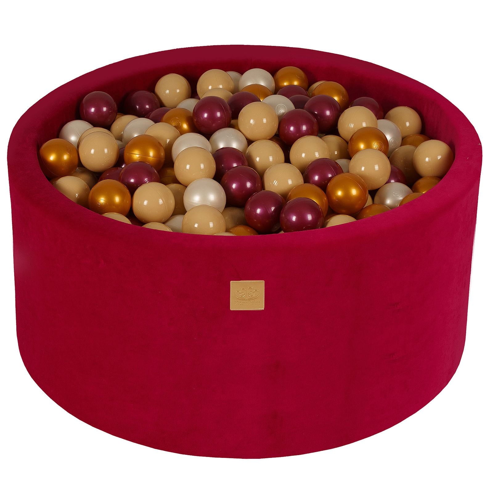 MeowBaby Ball Pit Velvet Magenta 90x40 cm, 300 Balls - Burgundy Pearl/Gold/White Pearl/Beige