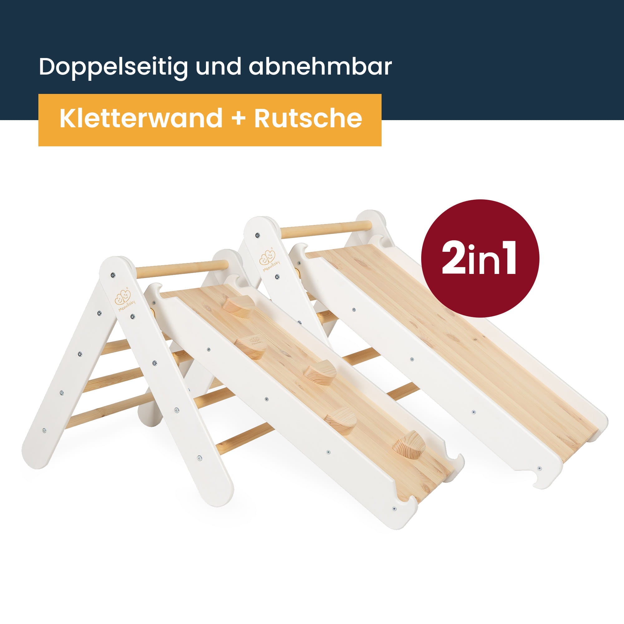 MeowBaby Kletterdreieck mit Rutsche 60x61 cm, Holz - weiß