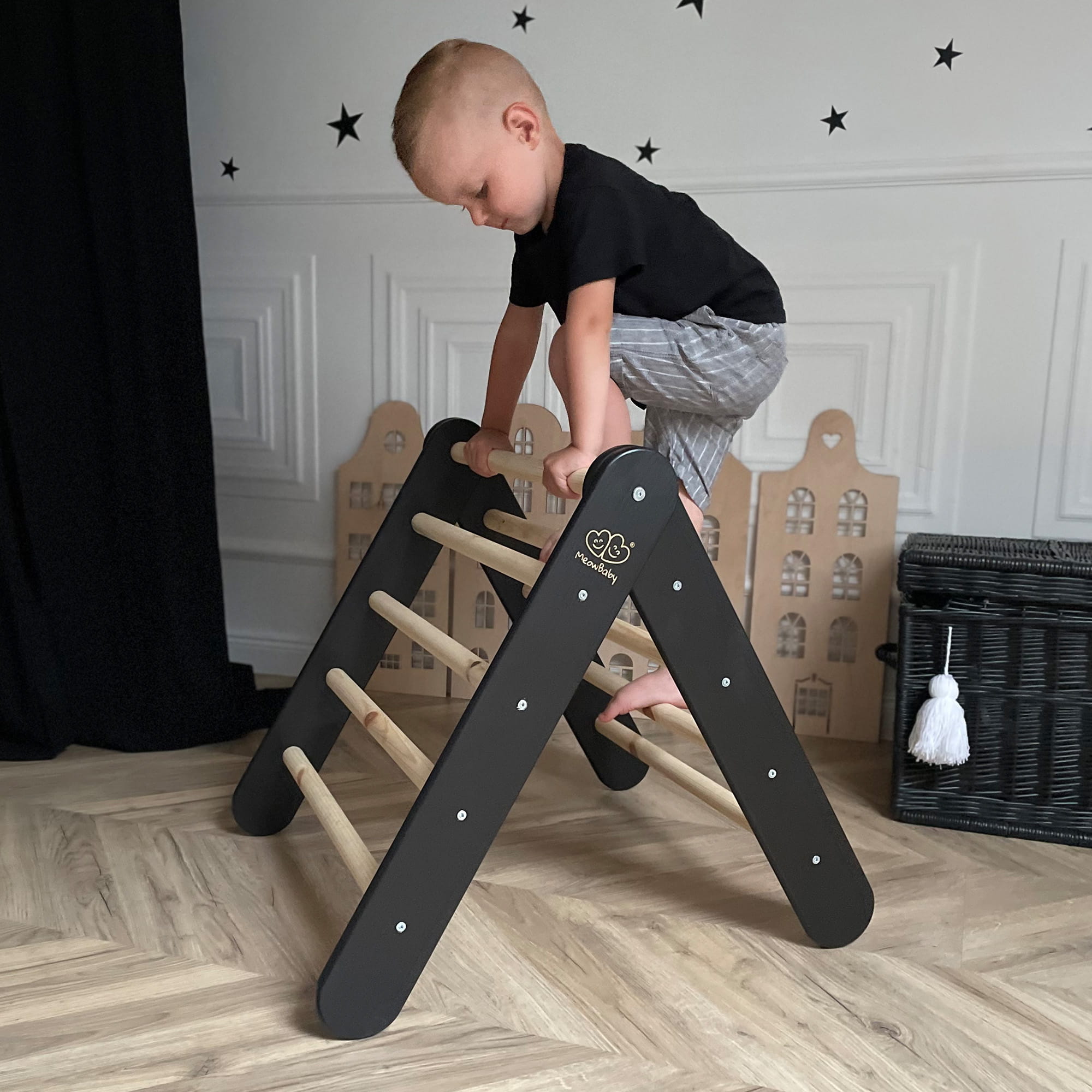 MeowBaby Montessori Kletterdreieck Pikler 60x61 cm - natur