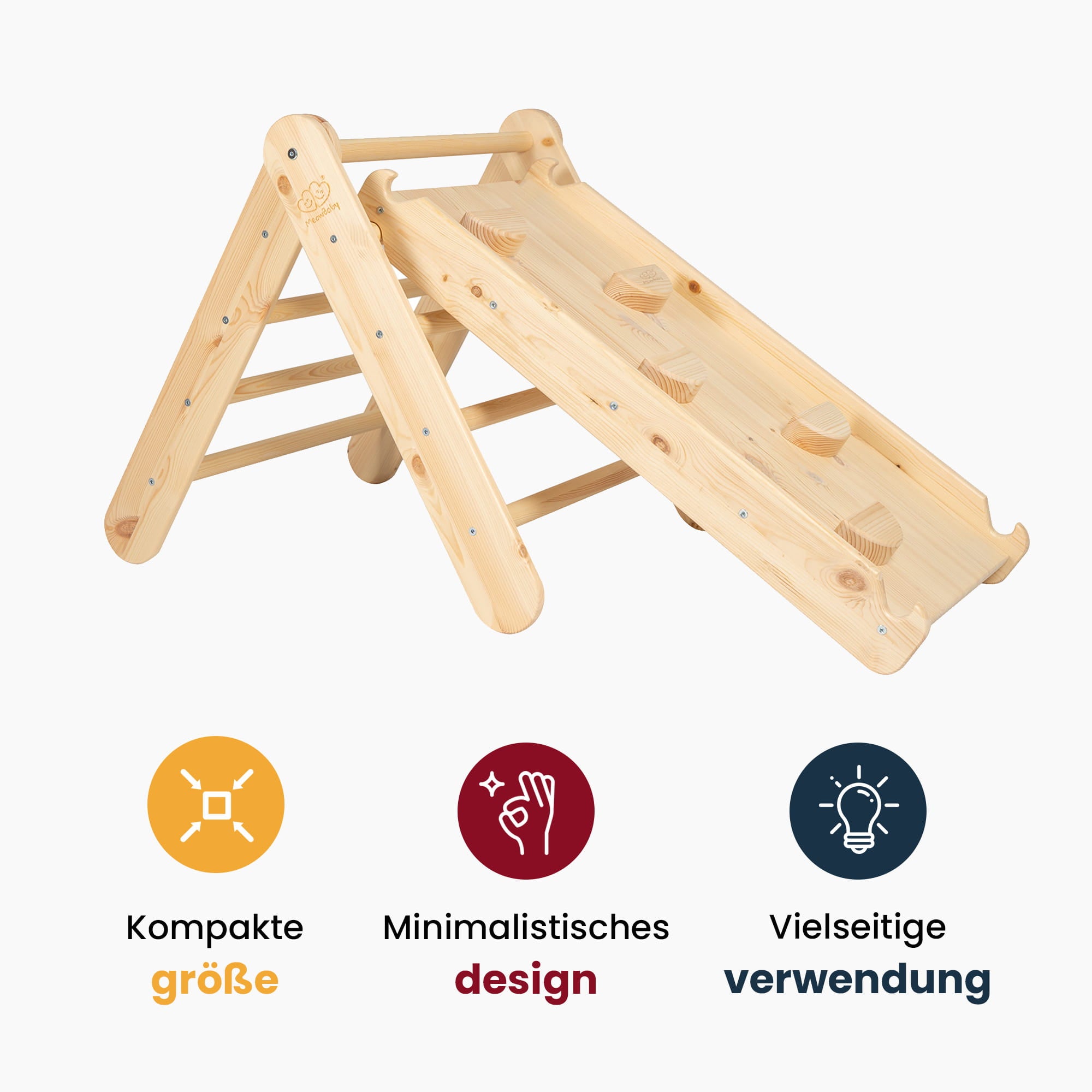 MeowBaby Kletterdreieck mit Rutsche 60x61 cm, Holz - natur