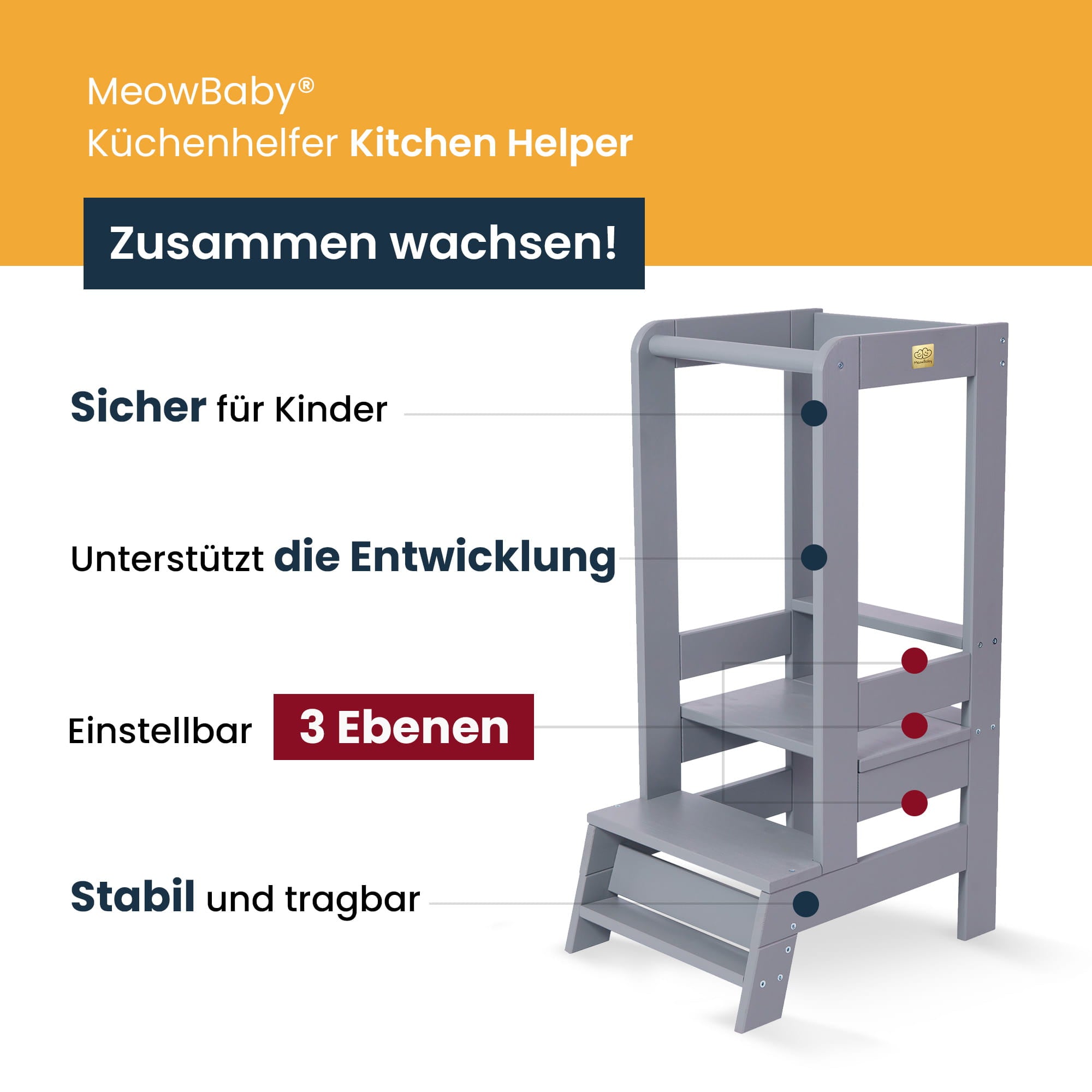 MeowBaby Learning Tower/Kitchen Helper - Dark Grey